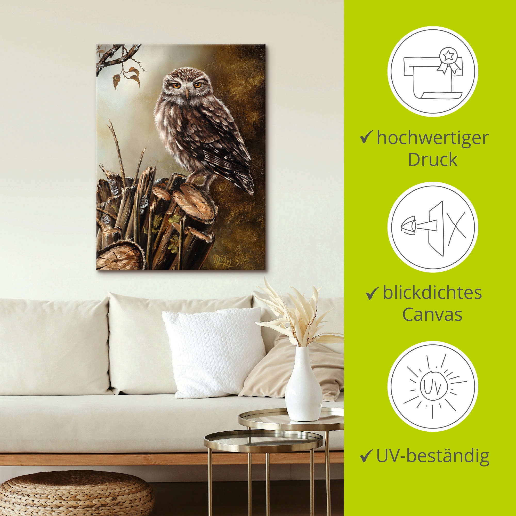 Artland Wandbild »Eule«, Vögel, (1 St.), als Leinwandbild, Poster in verschied. Größen