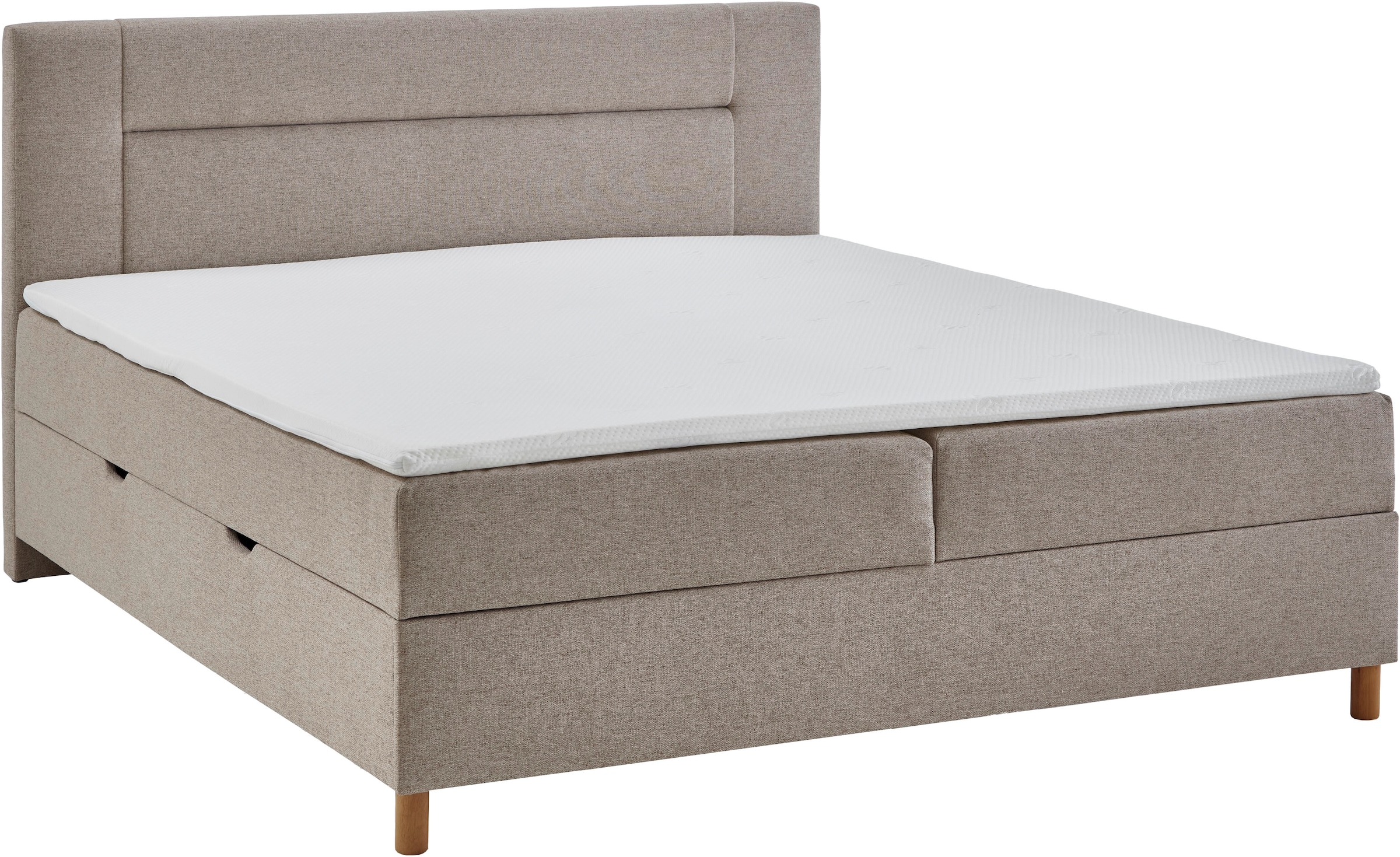 INOSIGN Boxbett »Escalon II, Boxbett mit Bettkasten, inklusive Topper«, Bett erhältlich in den Breiten 120x200cm und 180x200cm, mit Holzfüßen