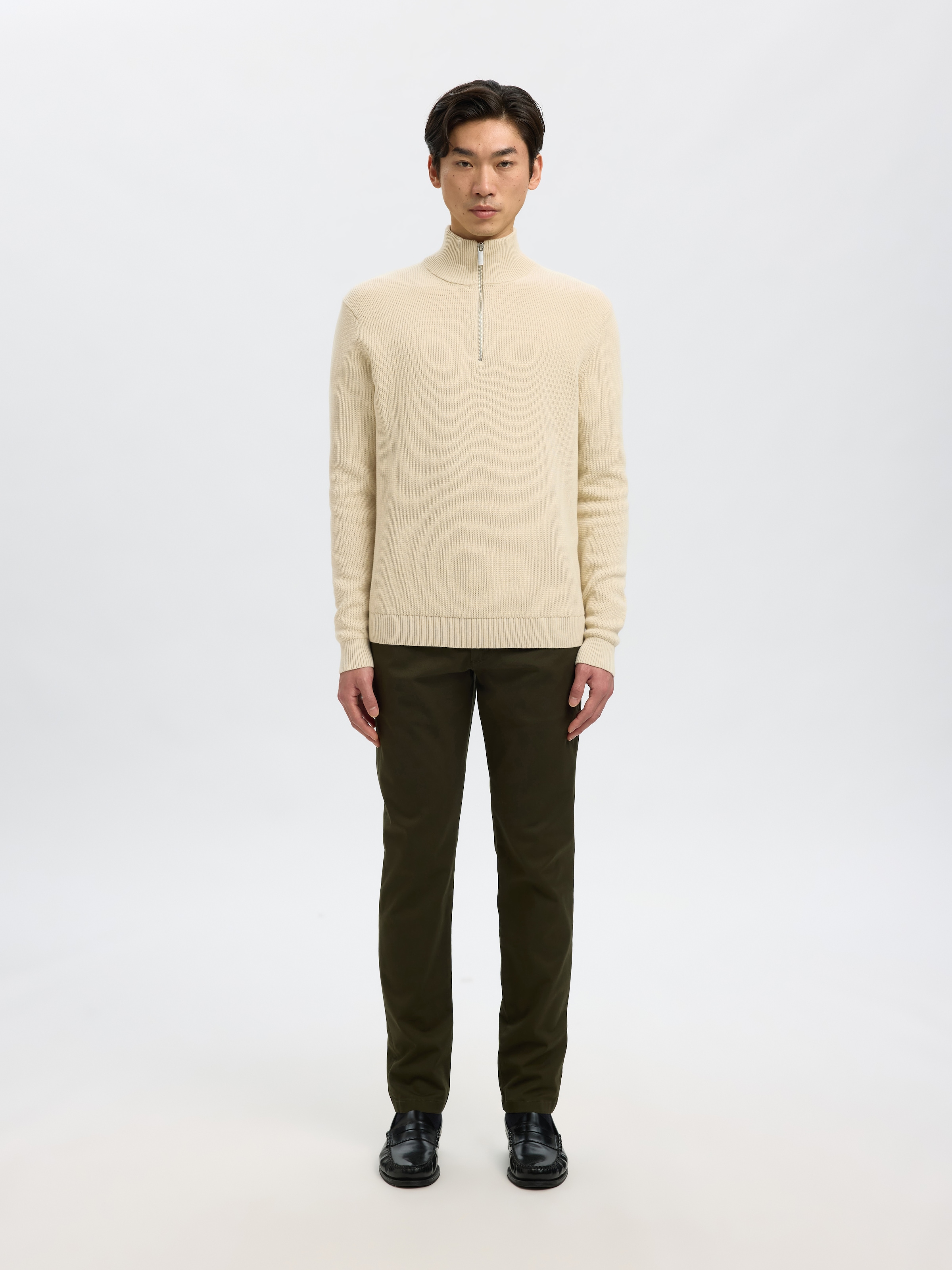 SELECTED Troyer »SLHDANE LS KNIT STRUCTURE HALF ZIP NOOS« Baumwolle, regular fit
