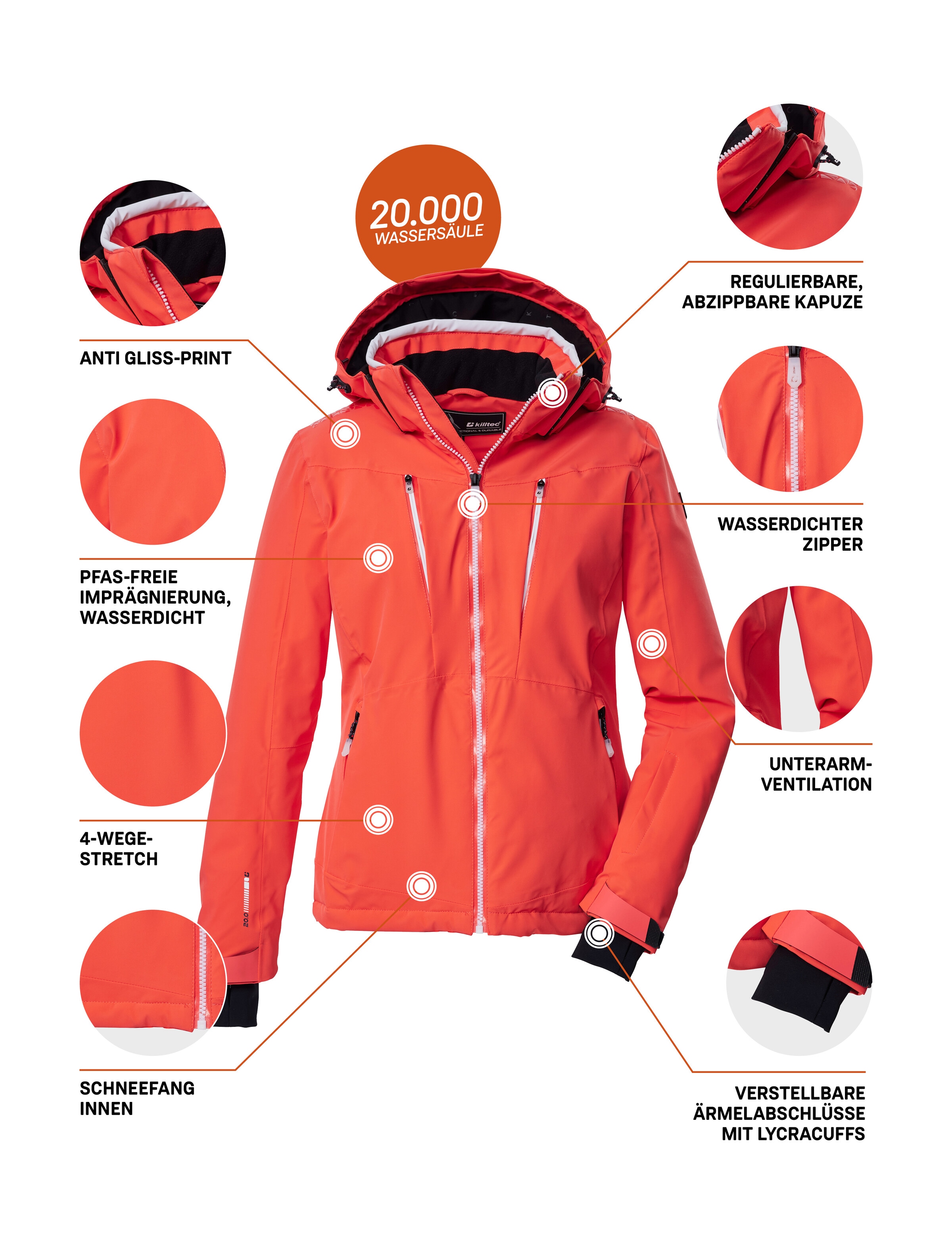 Killtec Skijacke »KSW 42 WMN SKI JCKT« Wasserdicht, atmungsaktiv, 4-Wege-Stretch, viele Taschen, recycelt