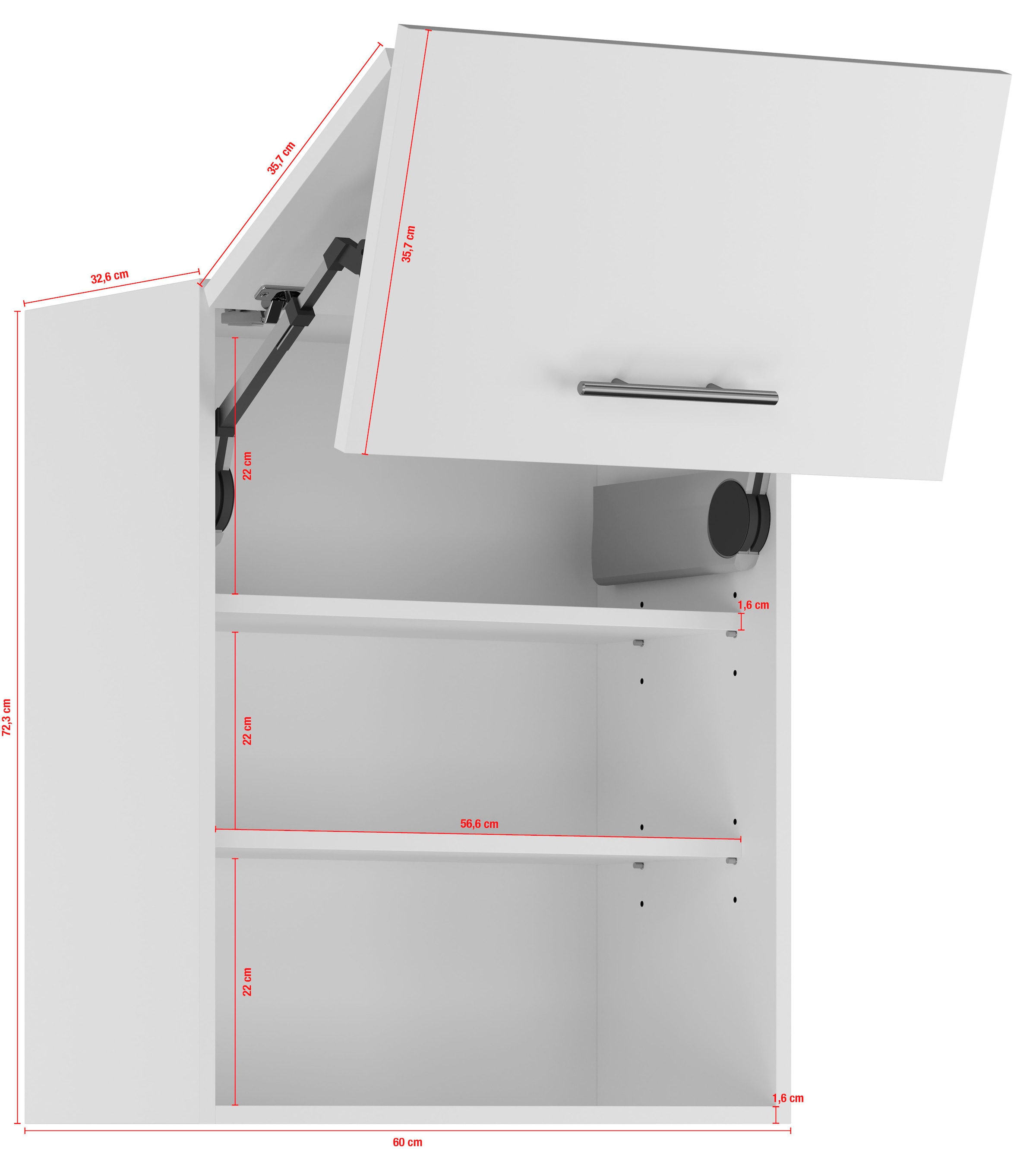 IMPULS KÜCHEN Faltlifthängeschrank »"Prag und Valencia", Breite/Höhe: 60/72,3 cm«, vormontiert, mit Soft-Close, mit Falt-Lifttür bestehend aus 2 Fronten