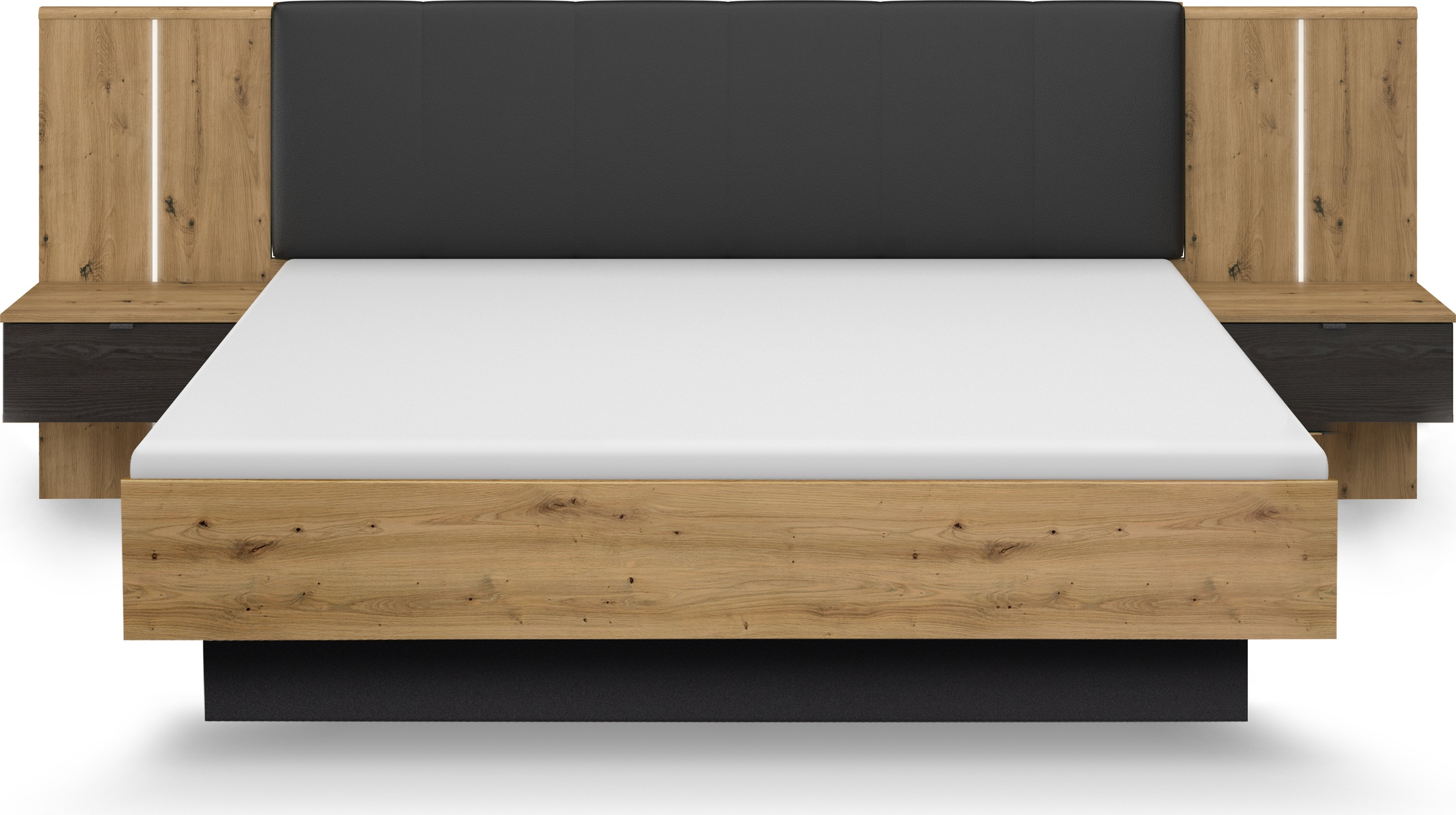 rauch Bettanlage »Bett Doppelbett Komfortbett Funktionsbett APOLLON« Liegefläche 180x200, optional mit Bettbank und Stauraum, 3 tlg. tlg. Polster-Kopfteil in Lederoptik black, mit Beleuchtung MADE IN GERMANY