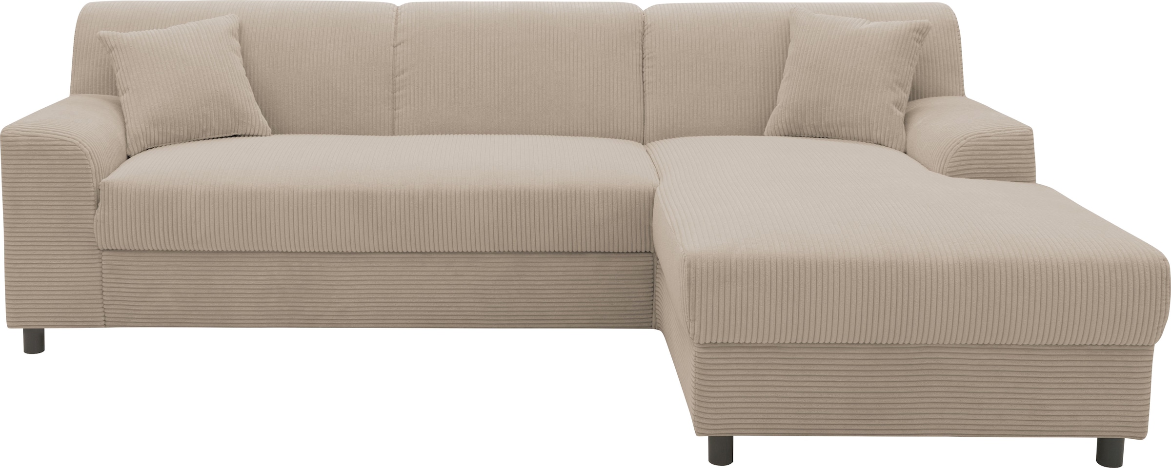 DOMO collection Ecksofa »Turah 2, L-Form, Cord oder Luxus-Microfaser, komfortabler Federkern«, B/T/H: 241/146/79 cm, incl. Zierkissen, wahlweise mit Bettfunktion
