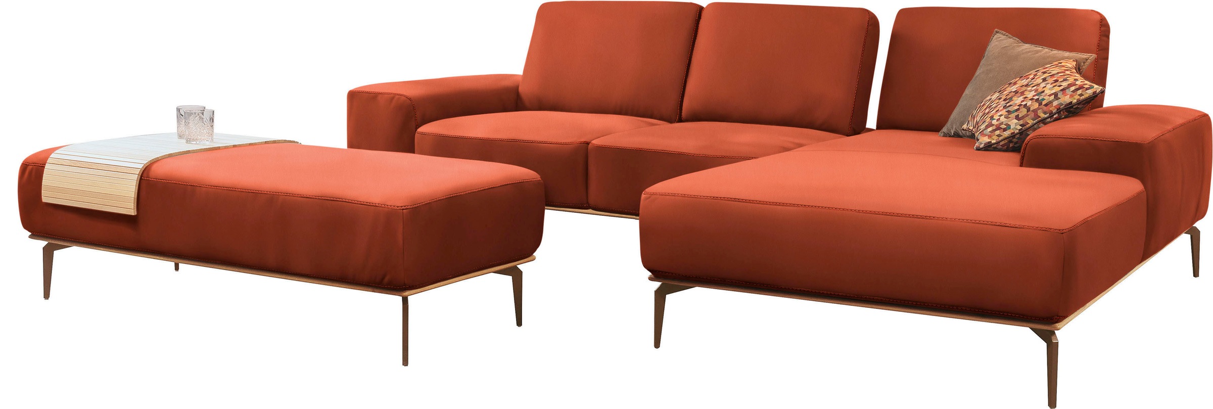 W.SCHILLIG Ecksofa »run, Designsofa mit tollem Sitzkomfort, bequem, L-Form«, mit Holzsockel, Füße in Bronze pulverbeschichtet, Breite 279 cm