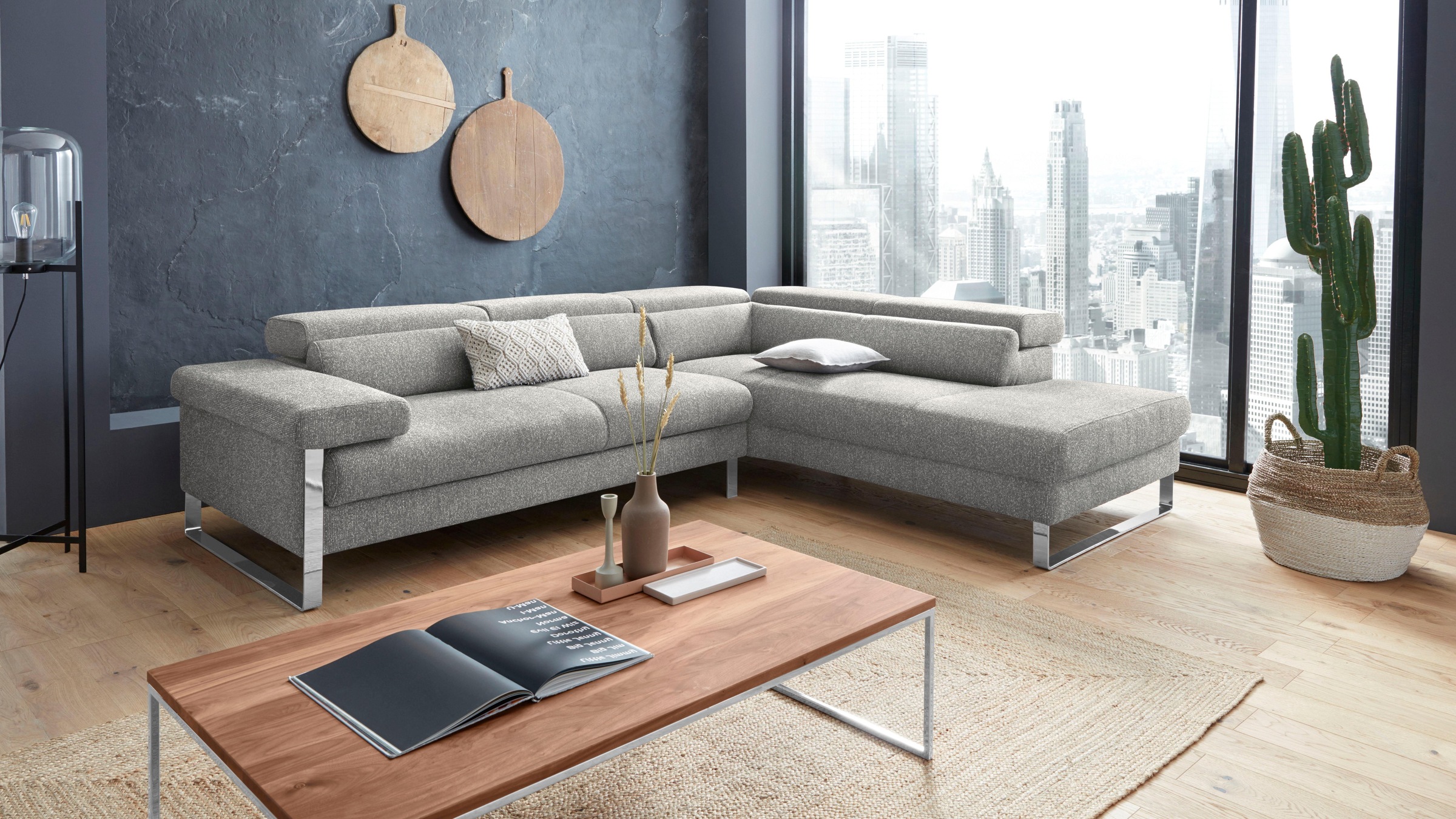 W.SCHILLIG Ecksofa »finn, toller Sitzkomfort, L-Form, hochwertige Verarbeitungsdetails«, German Design Award 2016, Fußgestell Chrom glänzend, Breite 281 cm