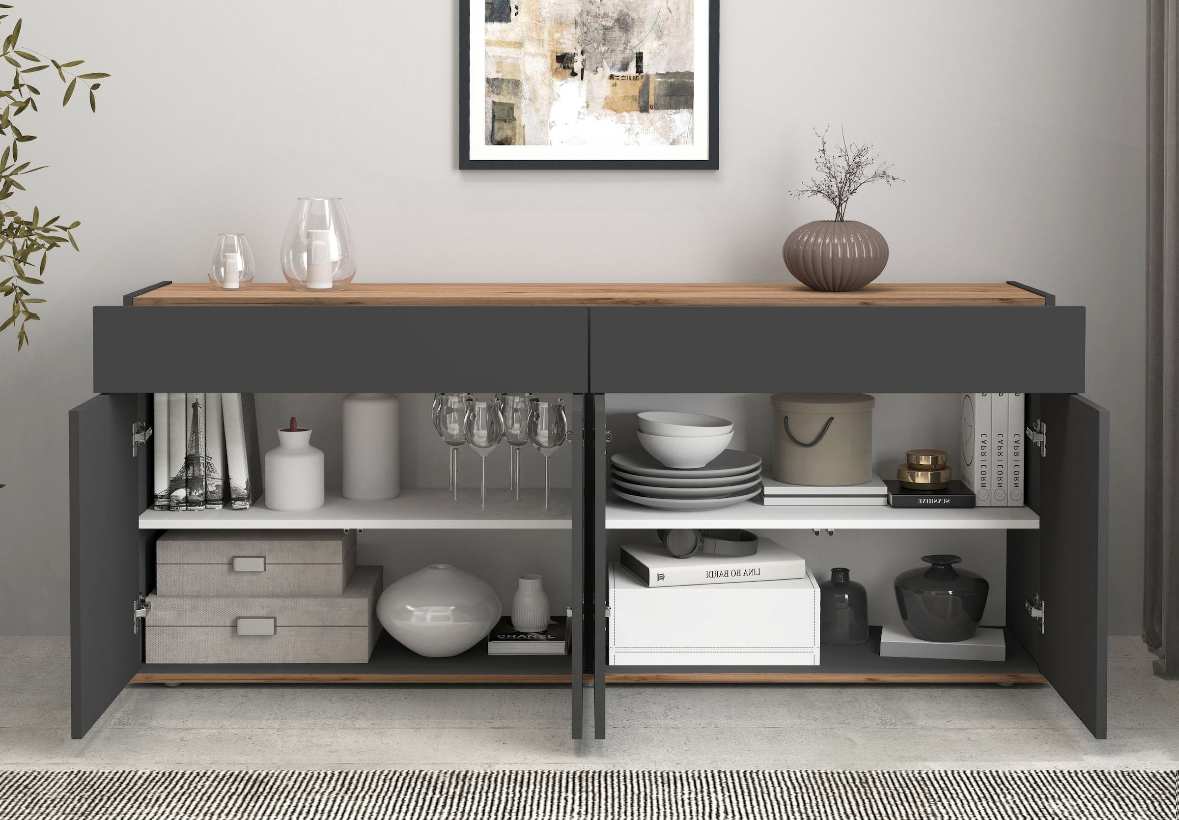INOSIGN Sideboard »Garda, Kommode, Schrank, Kredenz«, 4 Türen, 2 Schubladen, grifflos Breite 160,1 cm