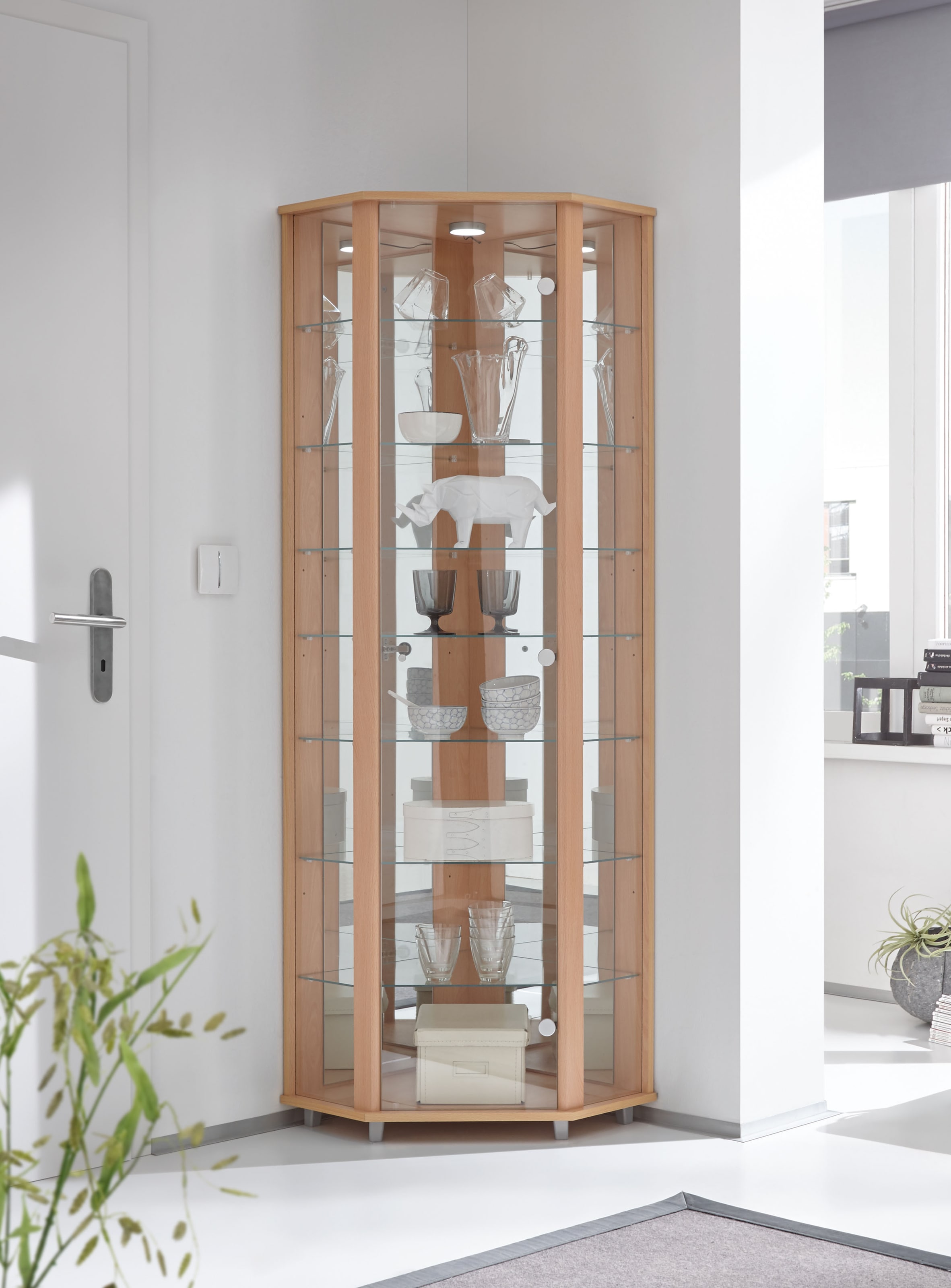 fif möbel Eckvitrine »TRIO Höhe ca. 172 cm, ink. Beleuchtung« Eckvitrine/Glasvitrine 1x Glastür, perfekt für Sammler, Sammlervitrine