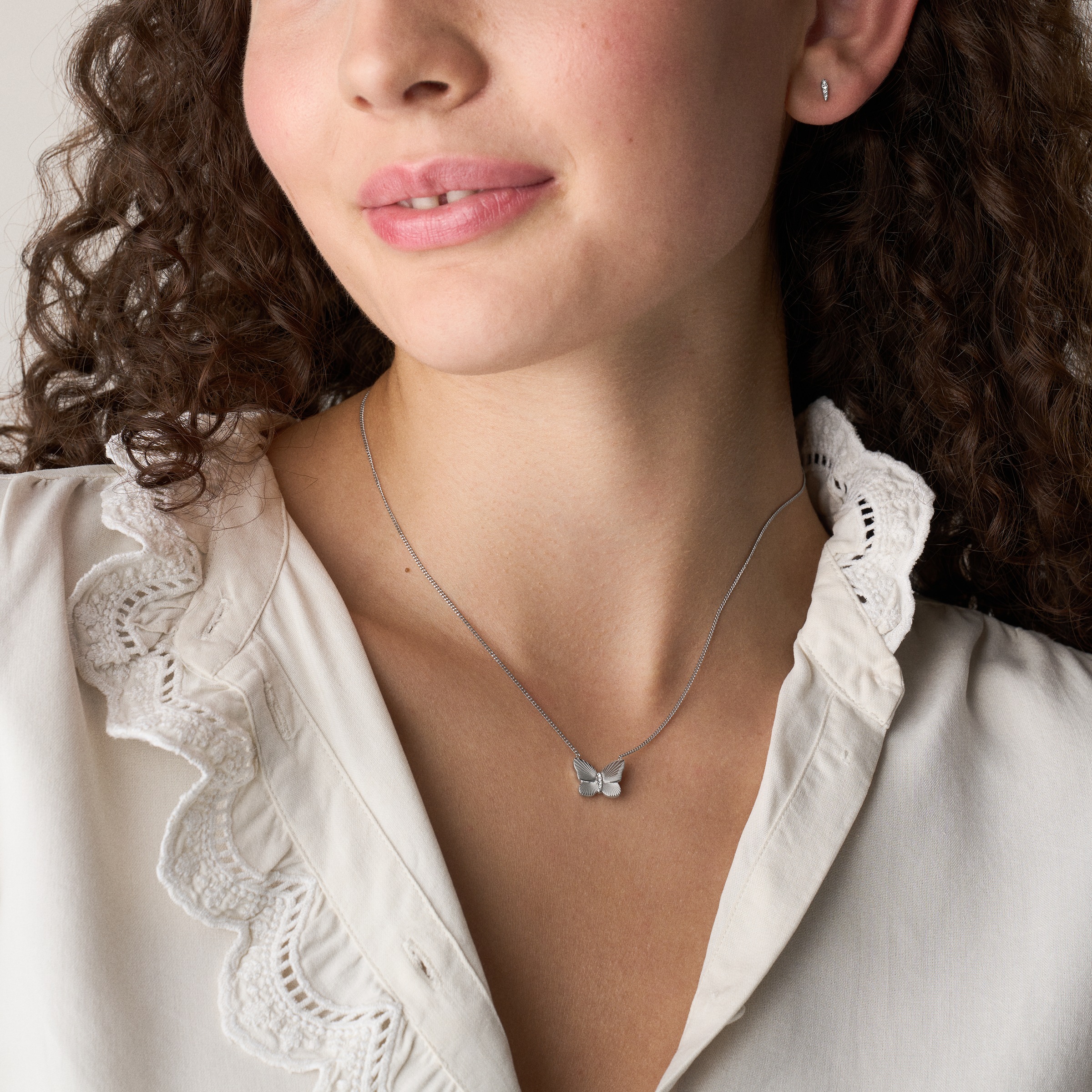 Fossil Ohrring und Ketten Set »Multipack Schmuck Geschenk Edelstahl SUTTON Schmetterling« (Set, 3 Stk. tlg.)  mit Glasstein