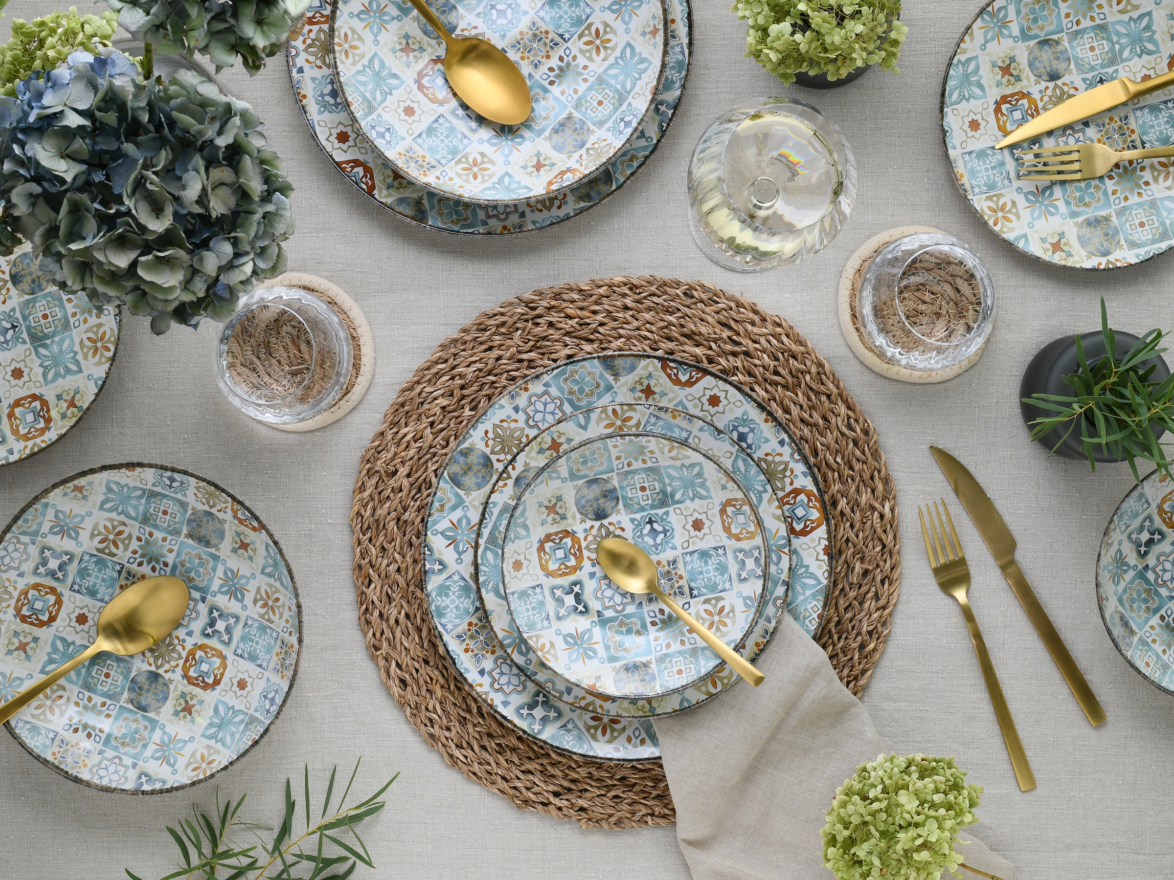 CreaTable Teller-Set »Mosaik, Tellerset 16-tlg.« Edles Tellerset, Vollflächig dekorierte Teller und Farben