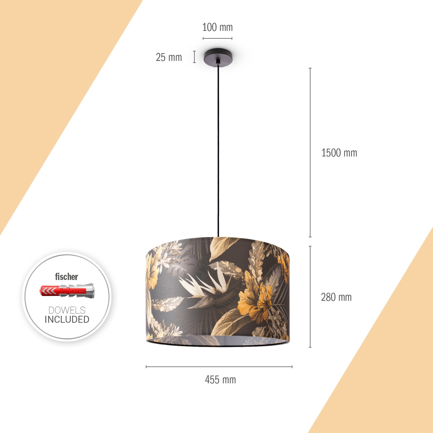 Paco Home Pendelleuchte »Hugo Flower«, Leuchtmittel E27 | ohne Leuchtmittel, Schlafzimmer Pendelleuchte Wohnzimmer Blumen Stoff Lampenschirm