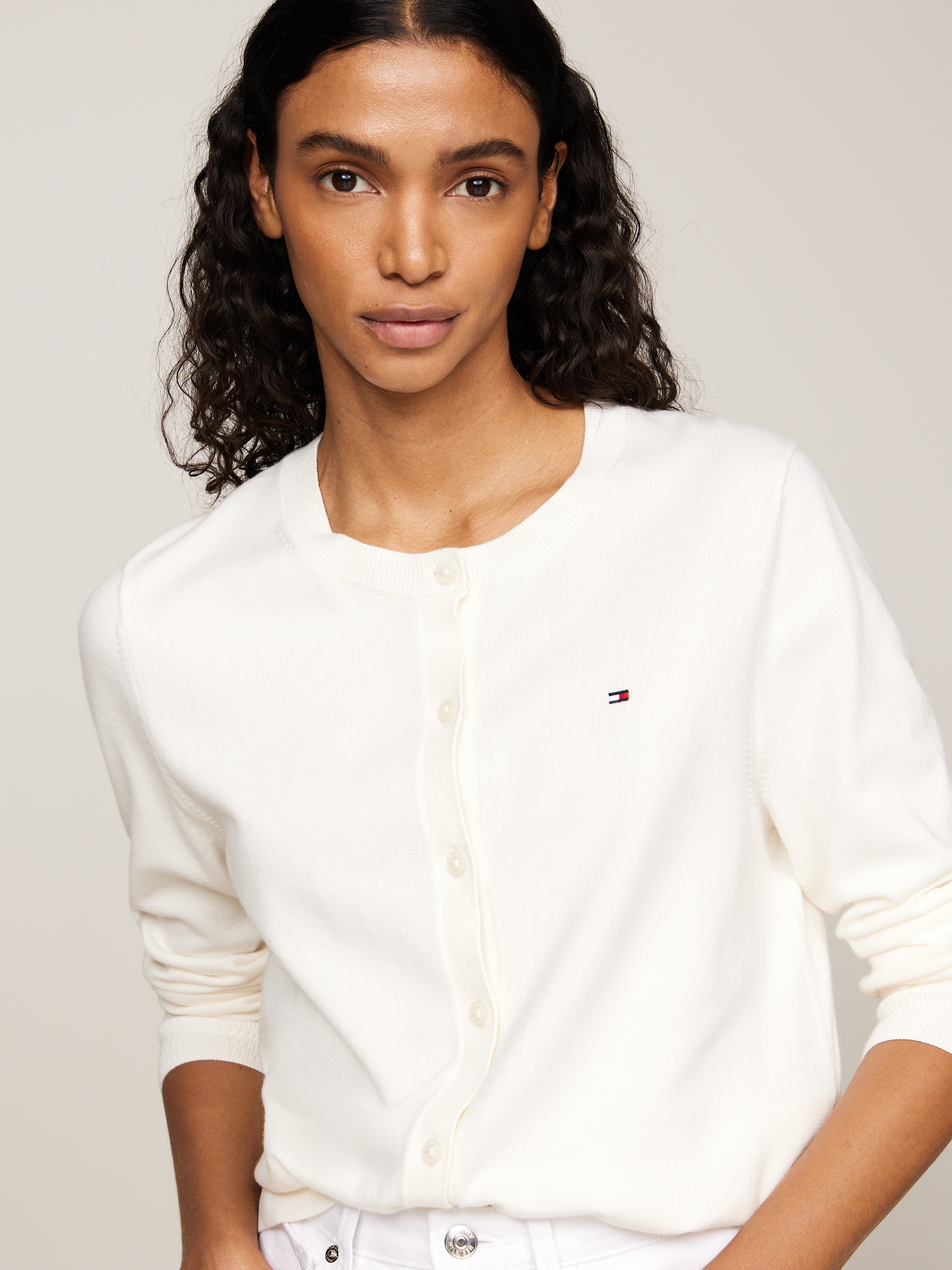 Tommy Hilfiger Cardigan »CO JERSEY STITCH CARDIGAN«, mit Logostickerei