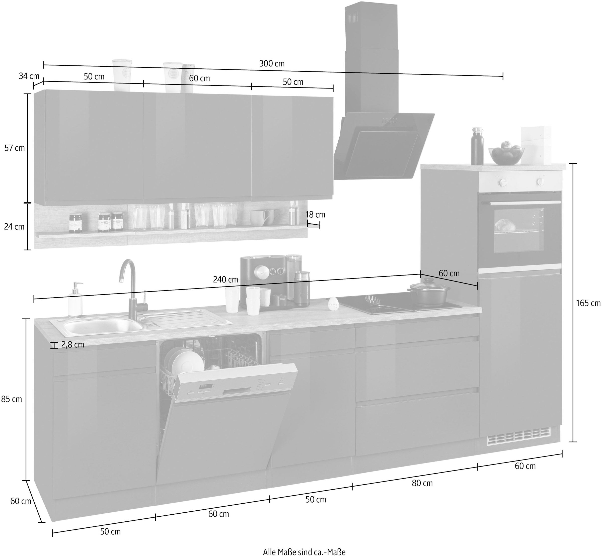 HELD MÖBEL Küche »Virginia«, Breite OTTO mit bei online E-Geräten 300 cm