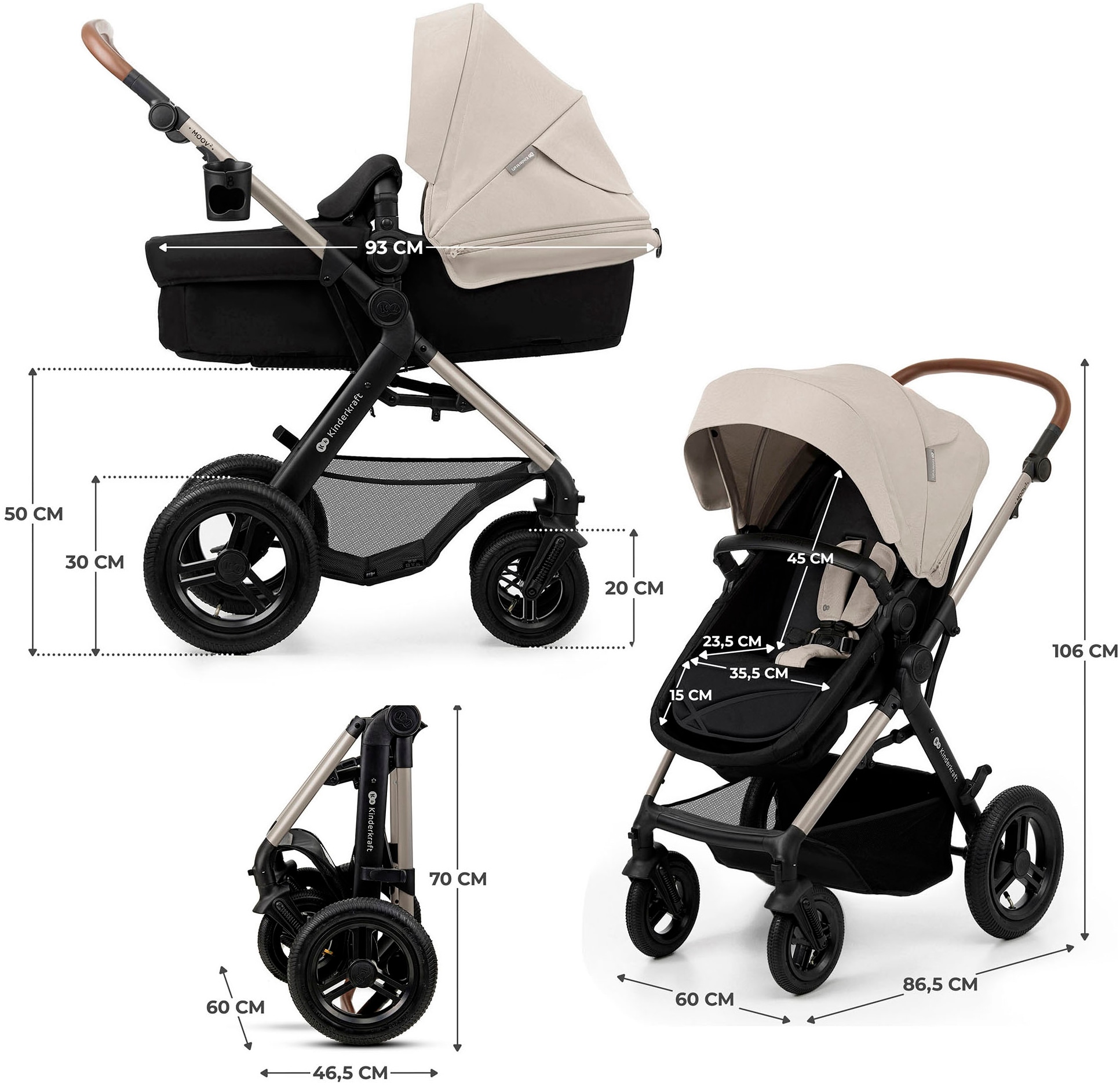 Kinderkraft Kombi-Kinderwagen »MOOV 2 4in1 AIR« 27 kg mit Luftreifen