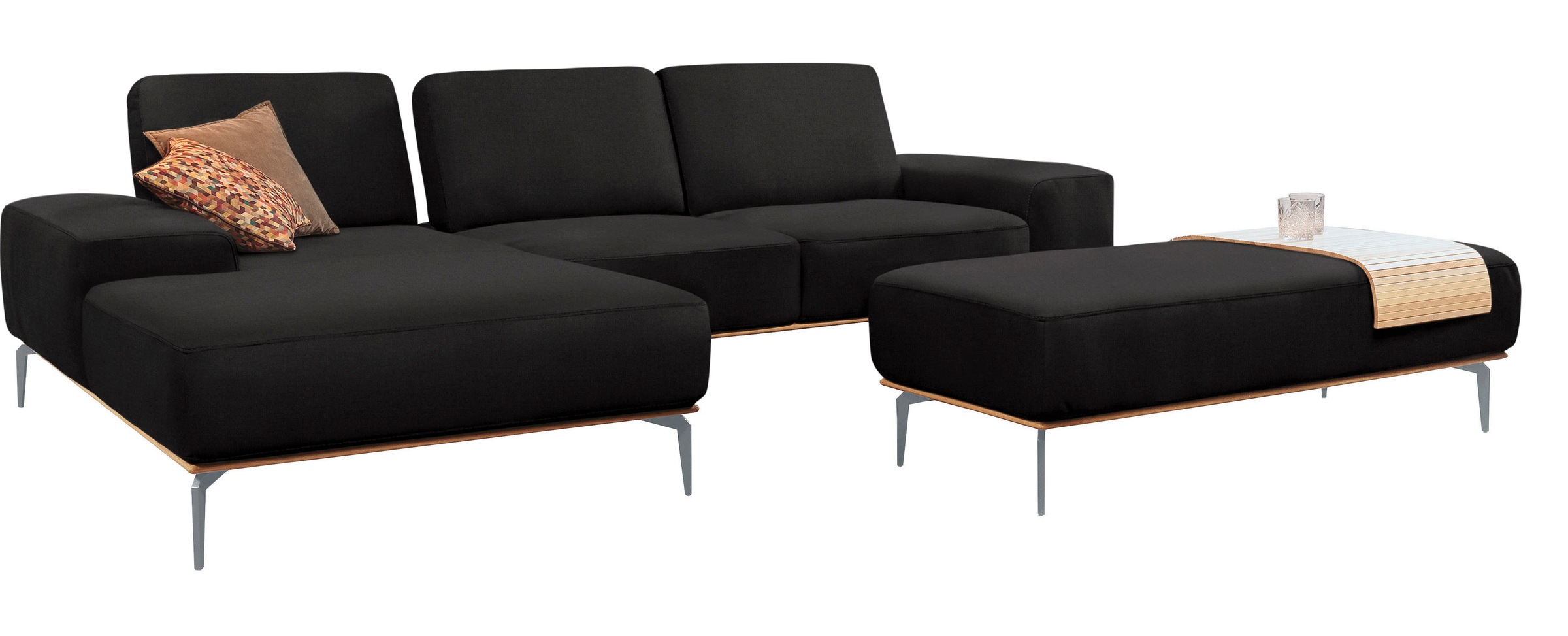 W.SCHILLIG Ecksofa »run, Designsofa mit tollem Sitzkomfort, bequem, L-Form«, mit elegantem Holzsockel, Füße in Silber matt, Breite 319 cm