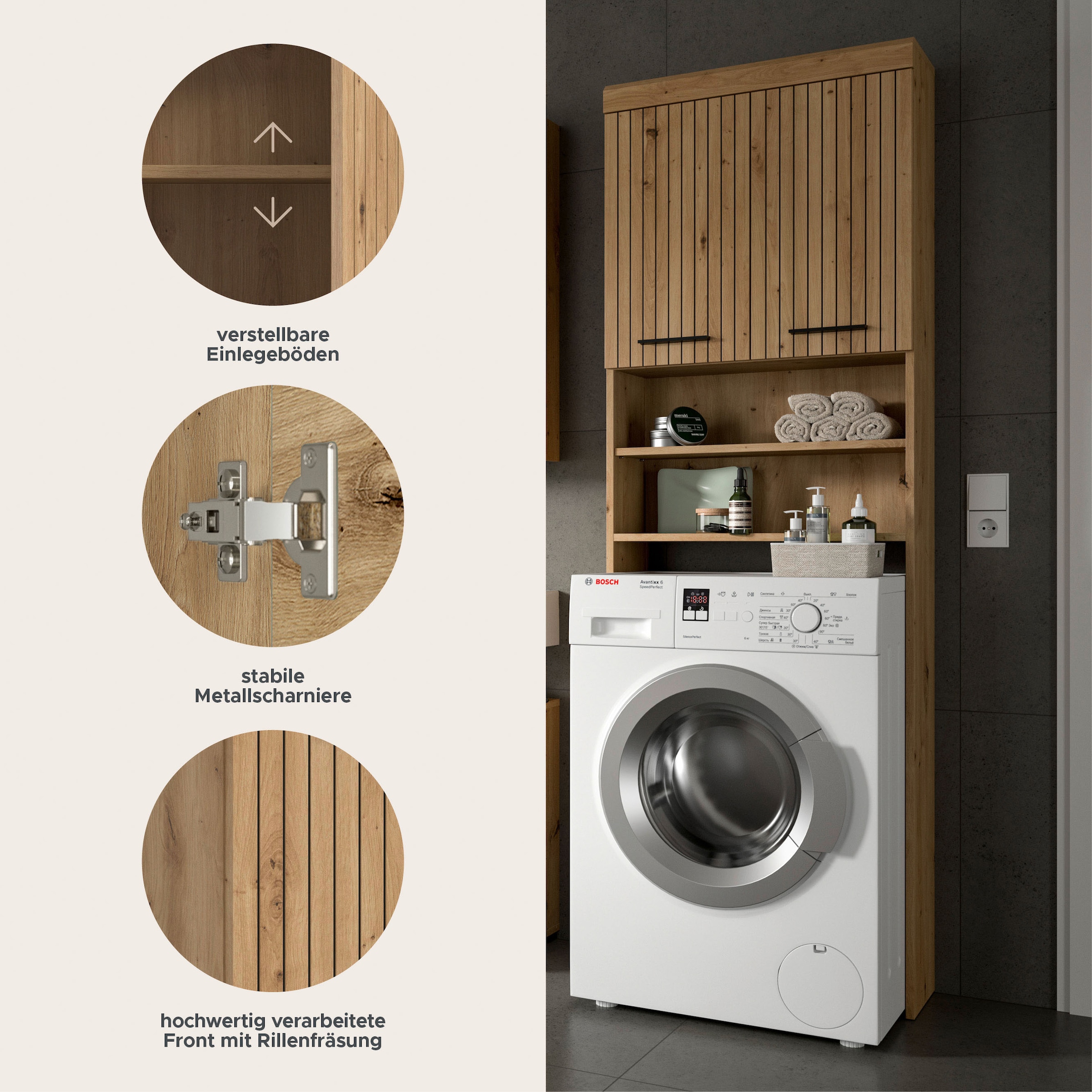 welltime Waschmaschinenumbauschrank »SIENA, Breite 63cm, für Waschmaschine & Trockner, 2 Türen, MDF-Front« TOPSELLER!,  in verschiedenen Farben, Überbauschrank, Umbauschrank, Badschrank