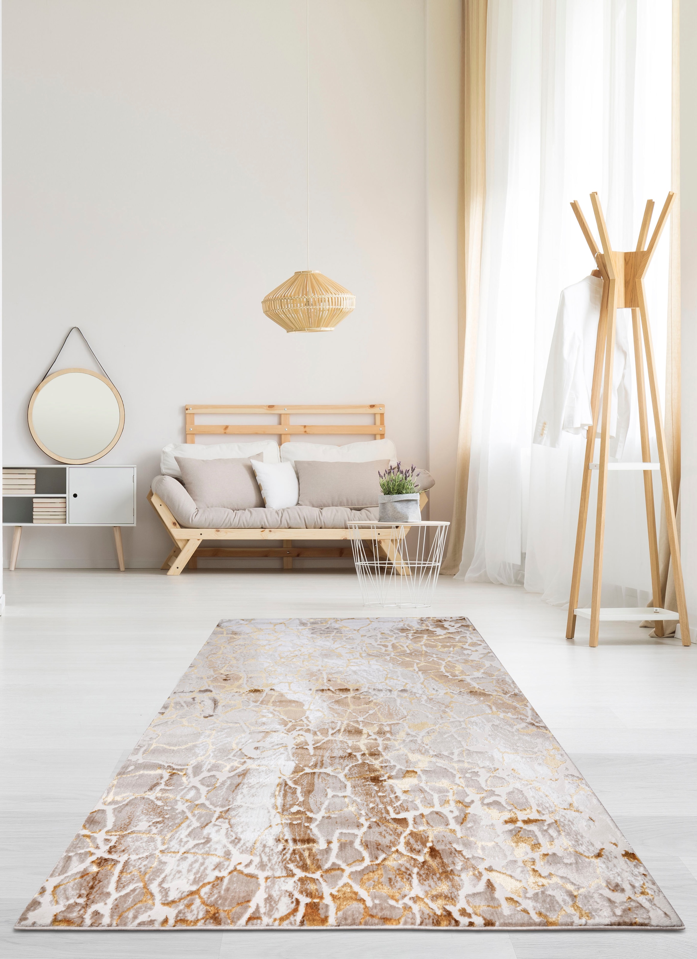 Leonique Teppich »Sander«, Marmor-Optik, Design, Teppiche OTTO goldfarbenen Akzenten in mit modernes bei rechteckig, kaufen