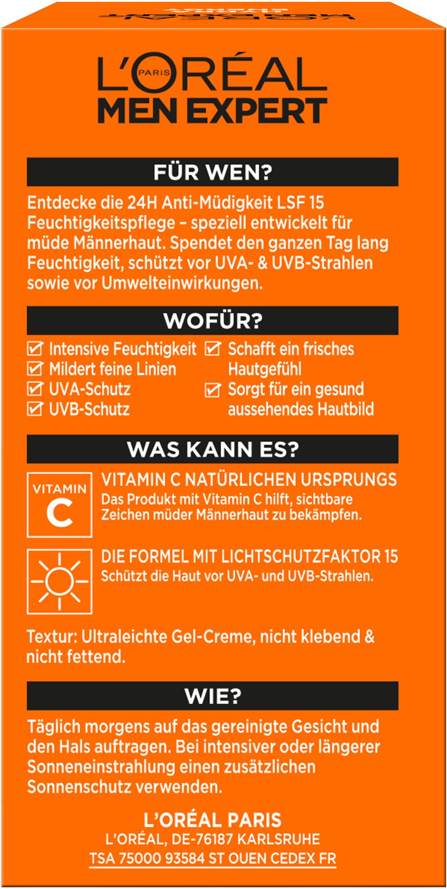 L'ORÉAL PARIS MEN EXPERT Gesichtsgel »Hydra Energy 24H Pflege LSF15«, mit Lichtschutzfaktor
