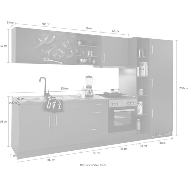 HELD MÖBEL Küchenzeile »Paris«, mit E-Geräten, Breite 300 cm bestellen im  OTTO Online Shop