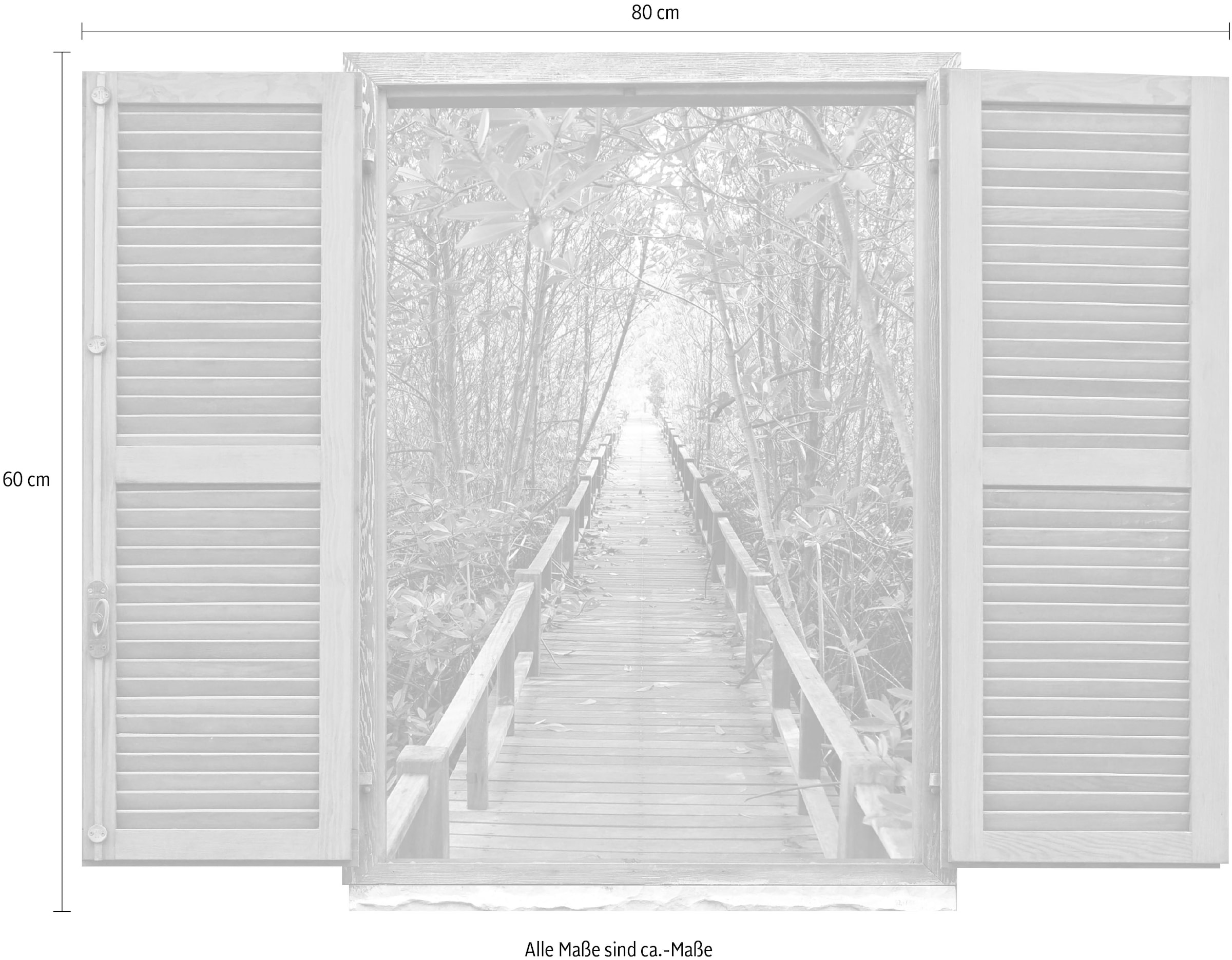 queence Wandtattoo »Brücke im Wald«, (1 St.), Wandsticker, Wandbild, selbstklebend, 3D, Fenster