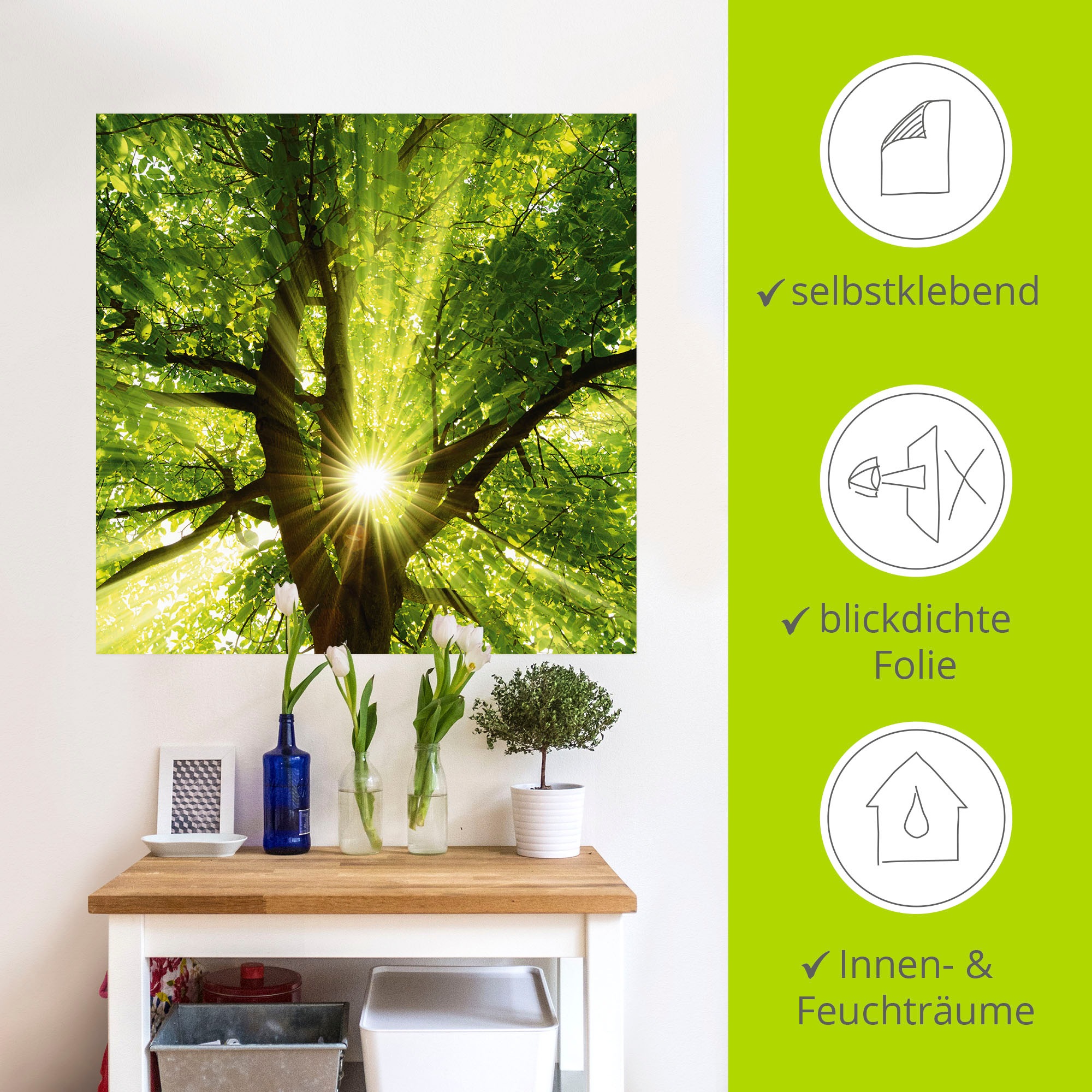 Artland Wandbild »Sonne strahlt explosiv durch den Baum«, Bäume, (1 St.), als Leinwandbild, Poster, Wandaufkleber in verschied. Größen