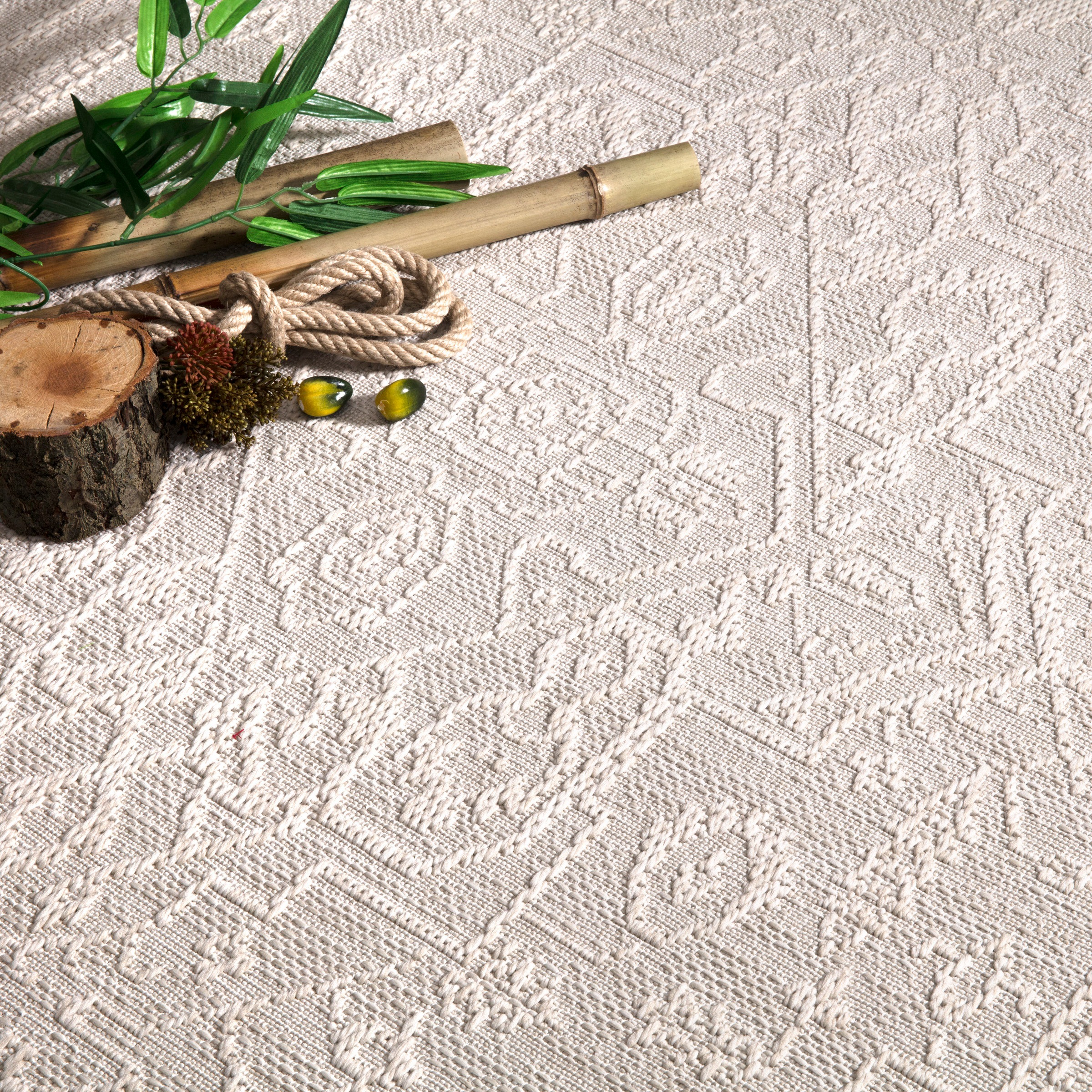 Paco Home Teppich »Rimini 413«, rechteckig, 4 mm Höhe, Flachgewebe, Uni Farben, Hoch-Tief Effekt, In- und Outdoor geeignet