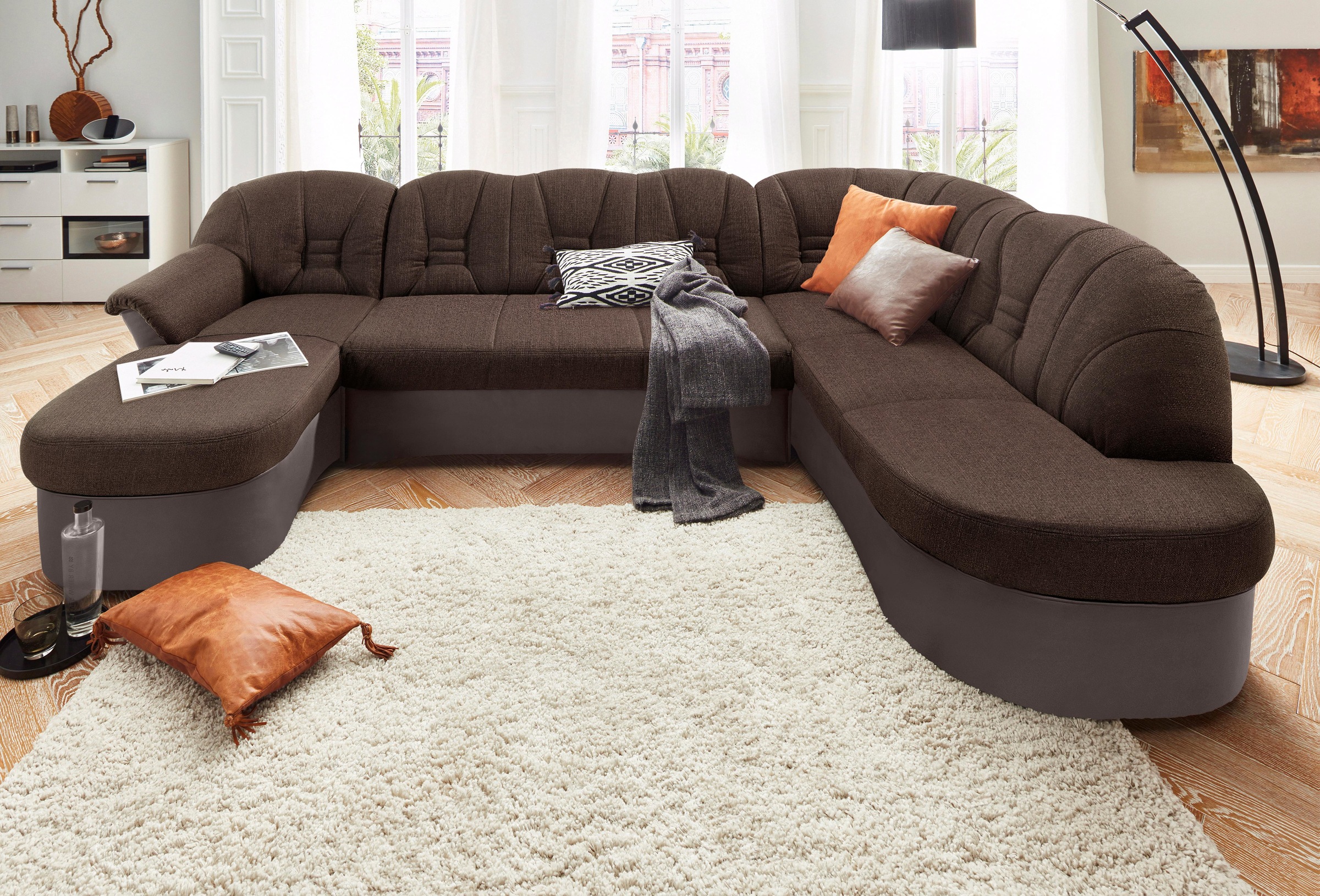 DOMO collection Wohnlandschaft »Elva, zeitlose Formensprache, elegante Rückensteppung, U-Form«, wahlweise mit Bettfunktion und Federkern