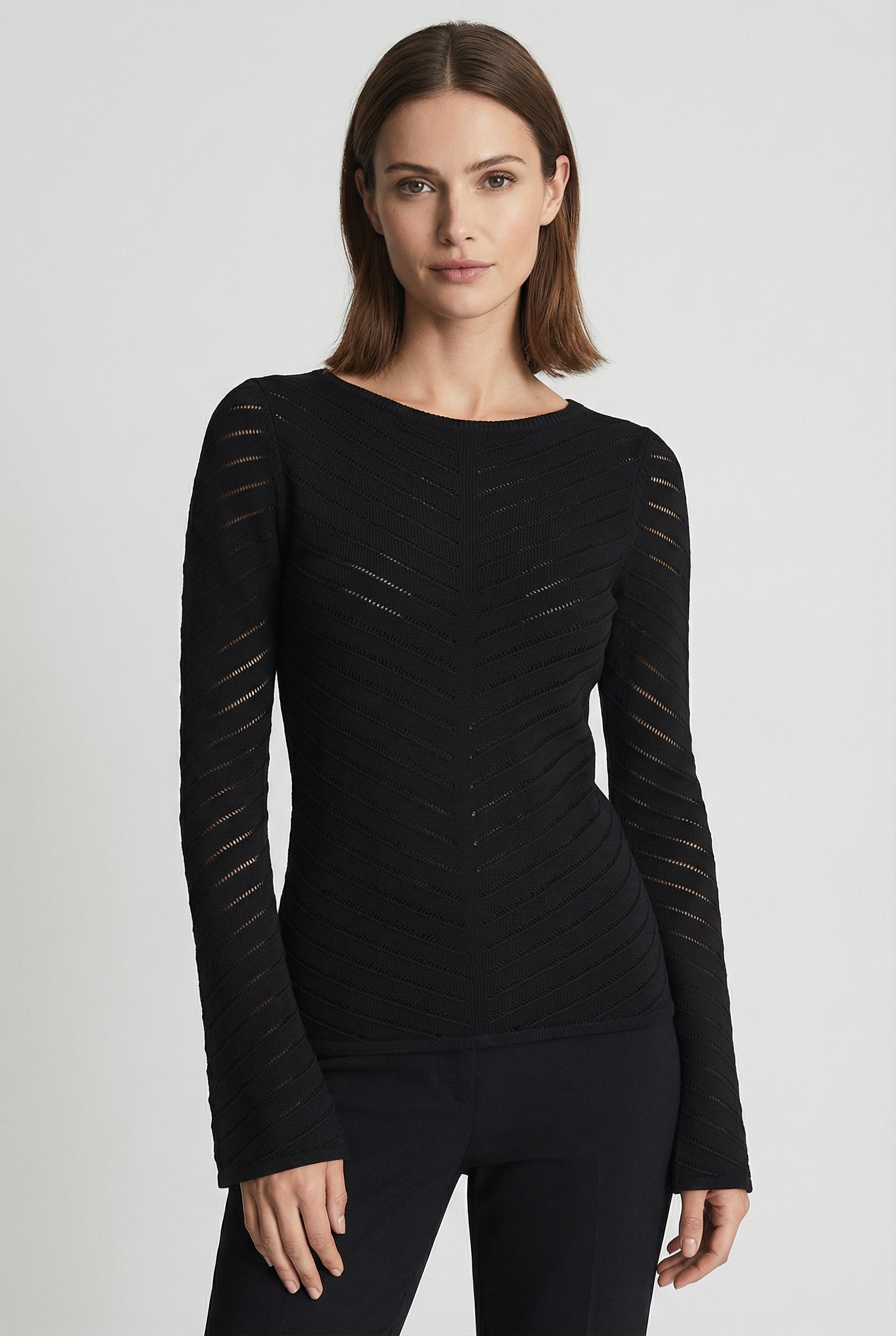 BOSS ORANGE Strickpullover »Falonina Premium Damenmode« mit feinem Lochstrickmuster in Zick-Zack Struktur