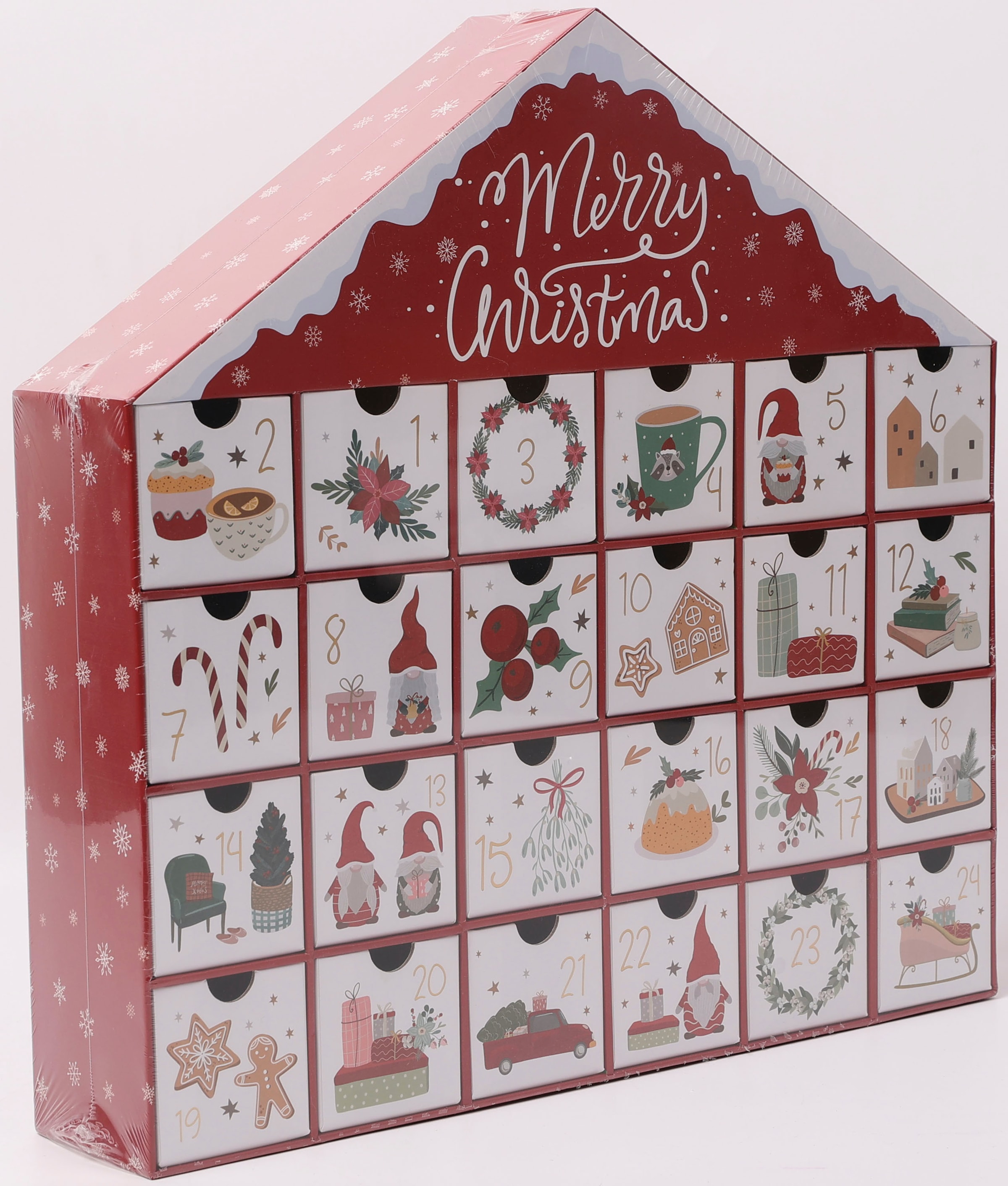 OTTO home Adventskalender »Haus mit weihnachtlichen Motiven auf den Schubladen« Es liegt keine Altersempfehlung vor unbefüllt, ca.40x40cm,