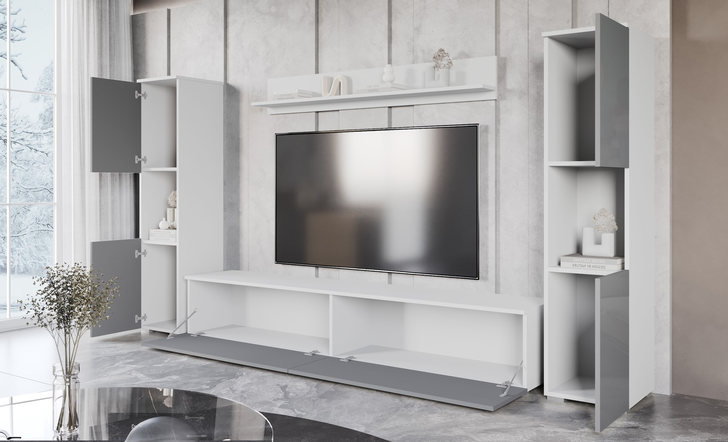 INOSIGN Wohnwand »PARIS, Vitrine Türanschlag links/rechts wechselbar« Komplett-Set, 4 Stk. tlg.