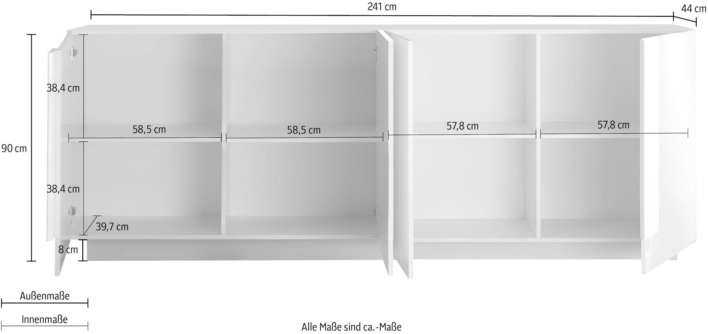 INOSIGN Sideboard »Jupiter, Breite 241 cm, Kommode 4 Türen - Soft Closing, Anrichte« moderne Griffblende, FSC®, cleveres Stauraumkonzept
