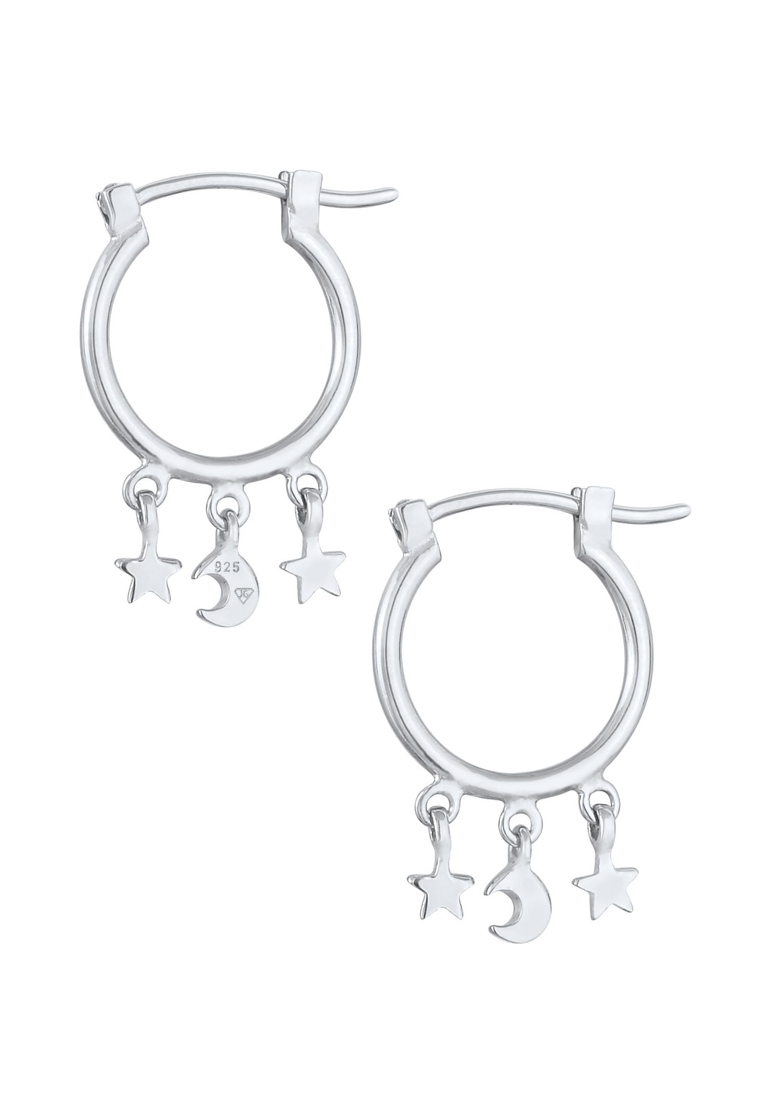 Elli Paar Creolen »Ohrringe Creolen Ohrhänger Stern Mond Look 925 Silber«