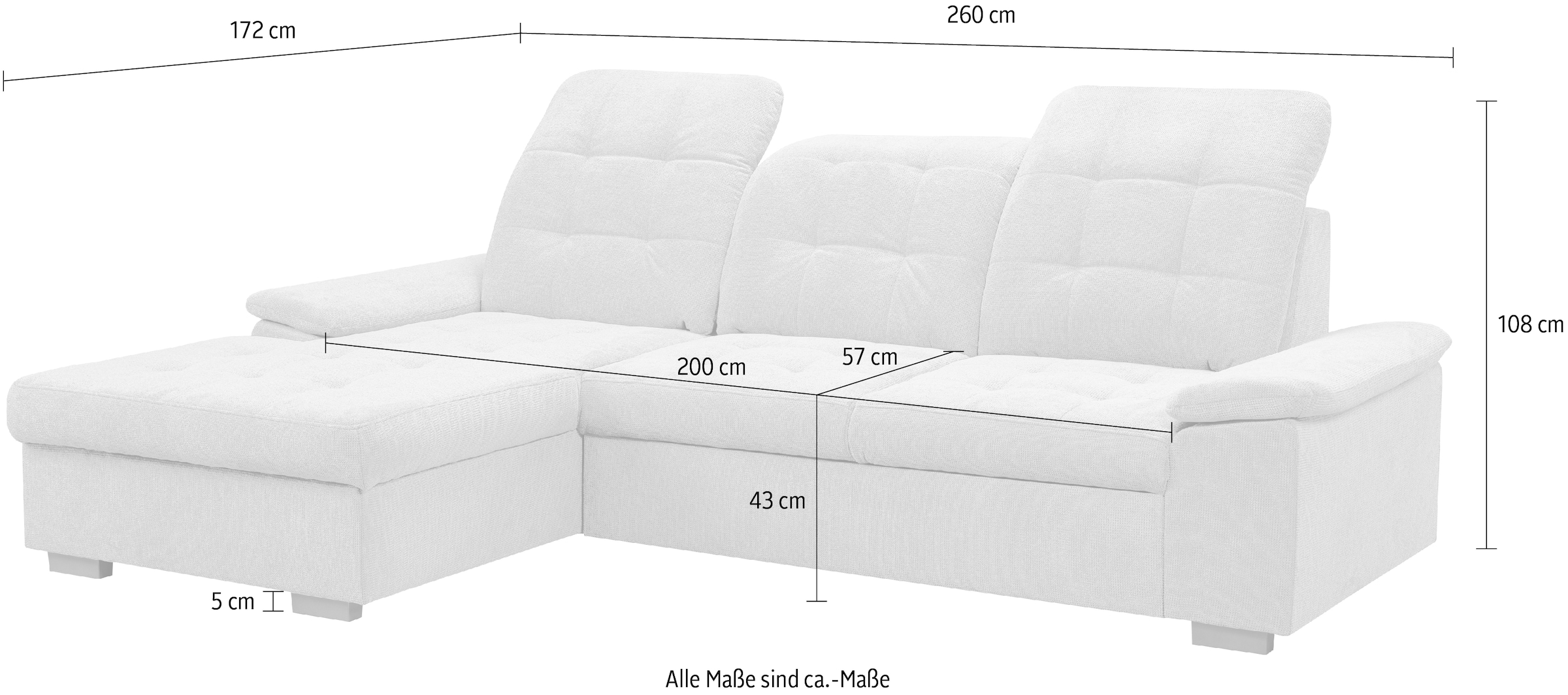 WERK2 Ecksofa Carmen, Sofa, Eckcouch mit Schlaffunktion, Bettkasten und Sitztiefenverstellung