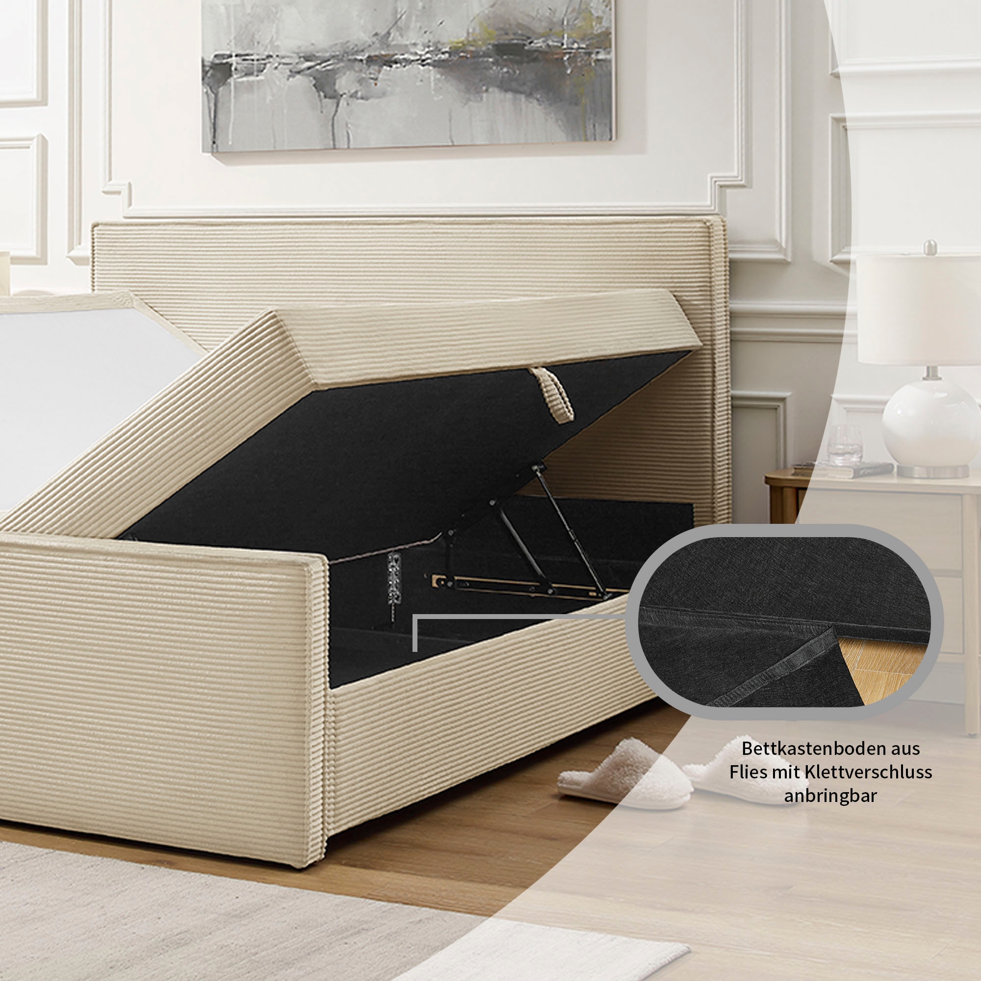 OTTO home Boxbett »Henno inkl. Bettkasten und Topper, Liegefläche 180x200cm« erhältlich in hochwertigem Cord-Stoff und der Größe 180x200 cm