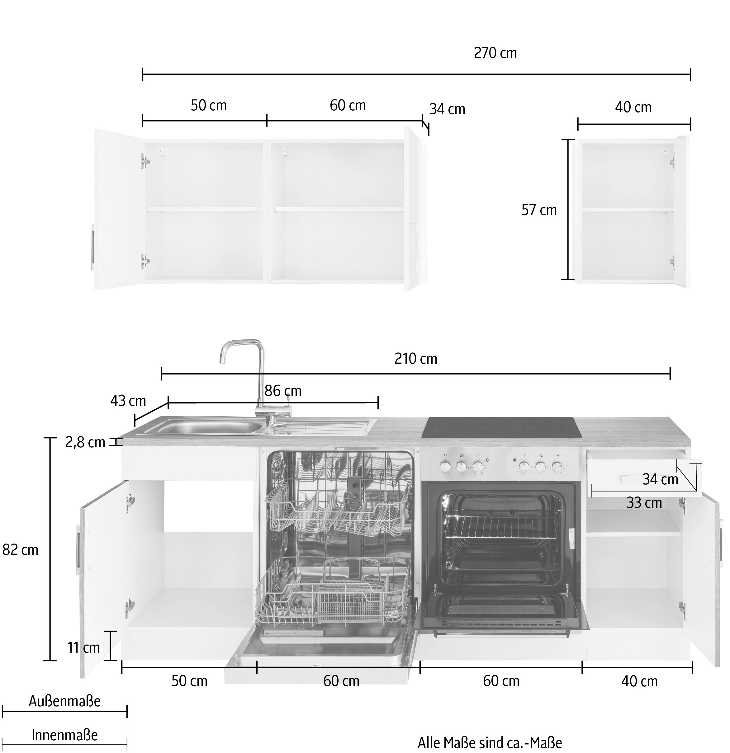 HELD MÖBEL Küchenzeile »Gera«, mit 210 E-Geräten, OTTO bei Breite cm