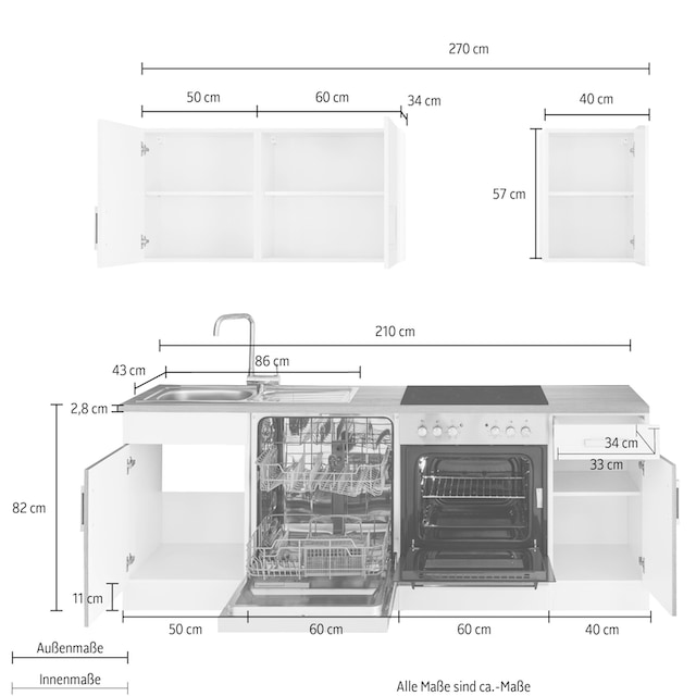 HELD MÖBEL Küchenzeile »Gera«, mit E-Geräten, Breite 210 cm bei OTTO