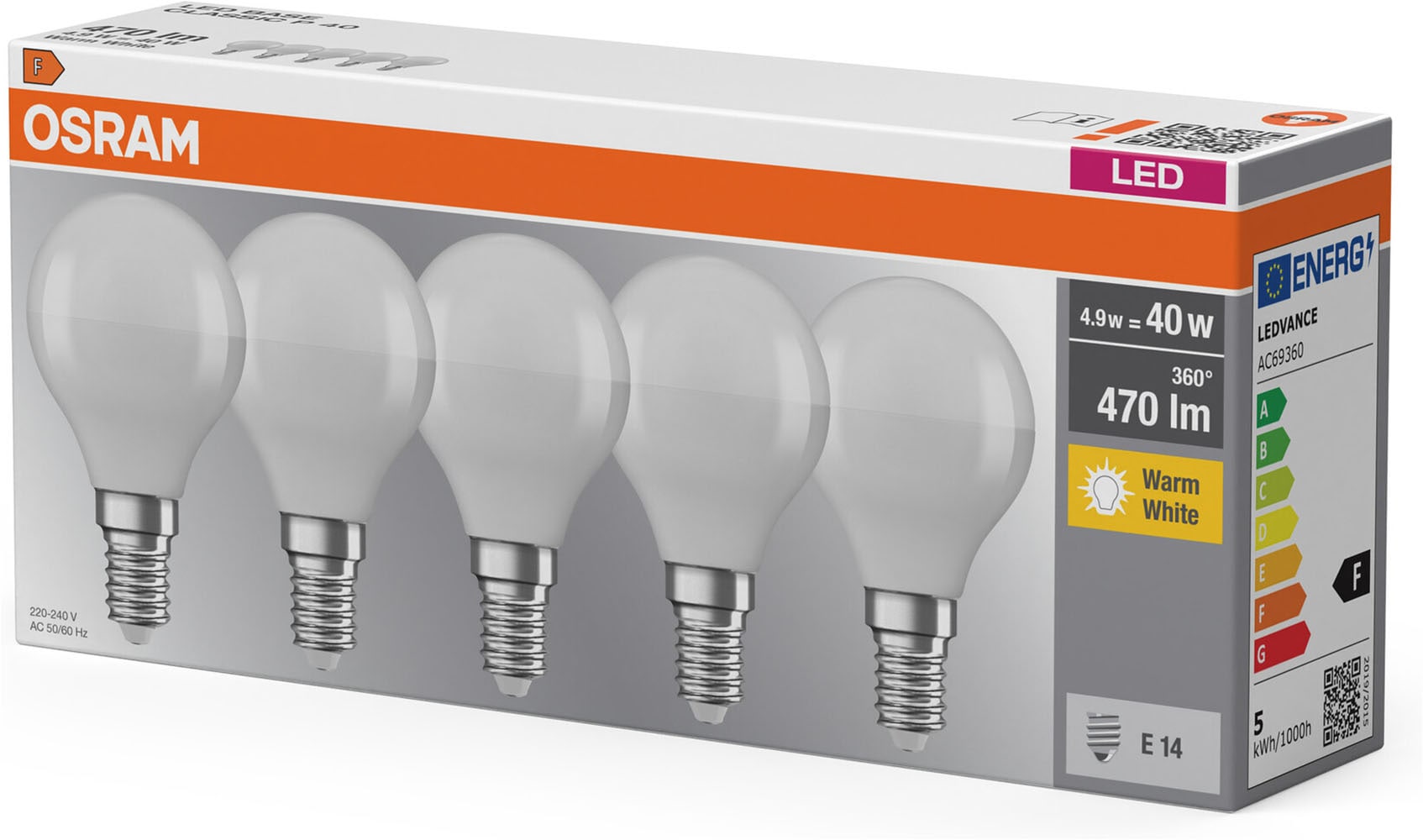 Osram LED-Leuchtmittel »LED BASE Tropfenform« E14 5 Stk. Warmweiß