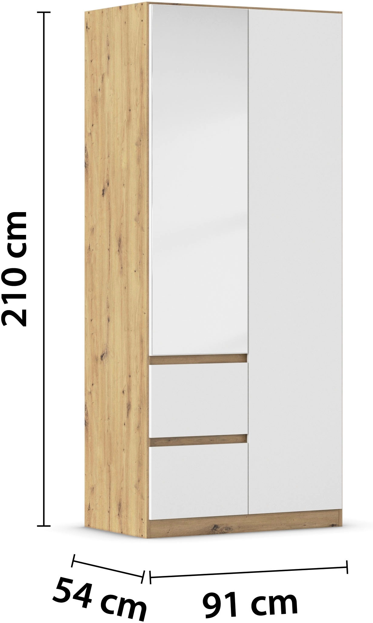 rauch Drehtürenschrank »Schrank Garderobe MAINZ Breiten 91/136/181/226/271/315/360, Höhe 210cm« 3 verschiedene Ausstattungen BASIC/CLASSIC/PREMIUM (inkl. SOFT-CLOSE),  grifflose Front, Außentüren mit Push-to-Open Funktion MADE IN GERMANY