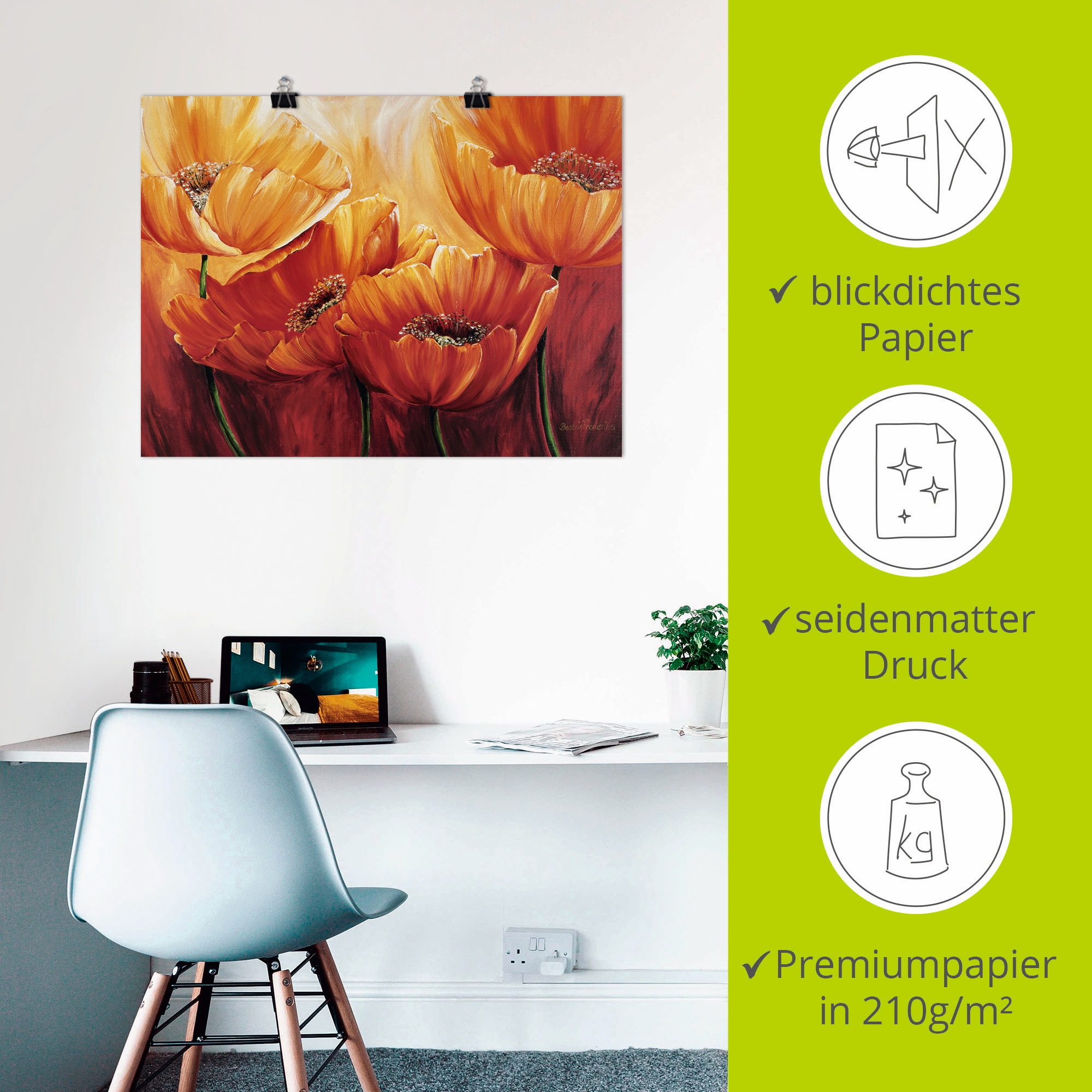Artland Wandbild »Vier Mohnblumen« Blumen 1 Stk. tlg. als Leinwandbild, Poster in verschied. Größen