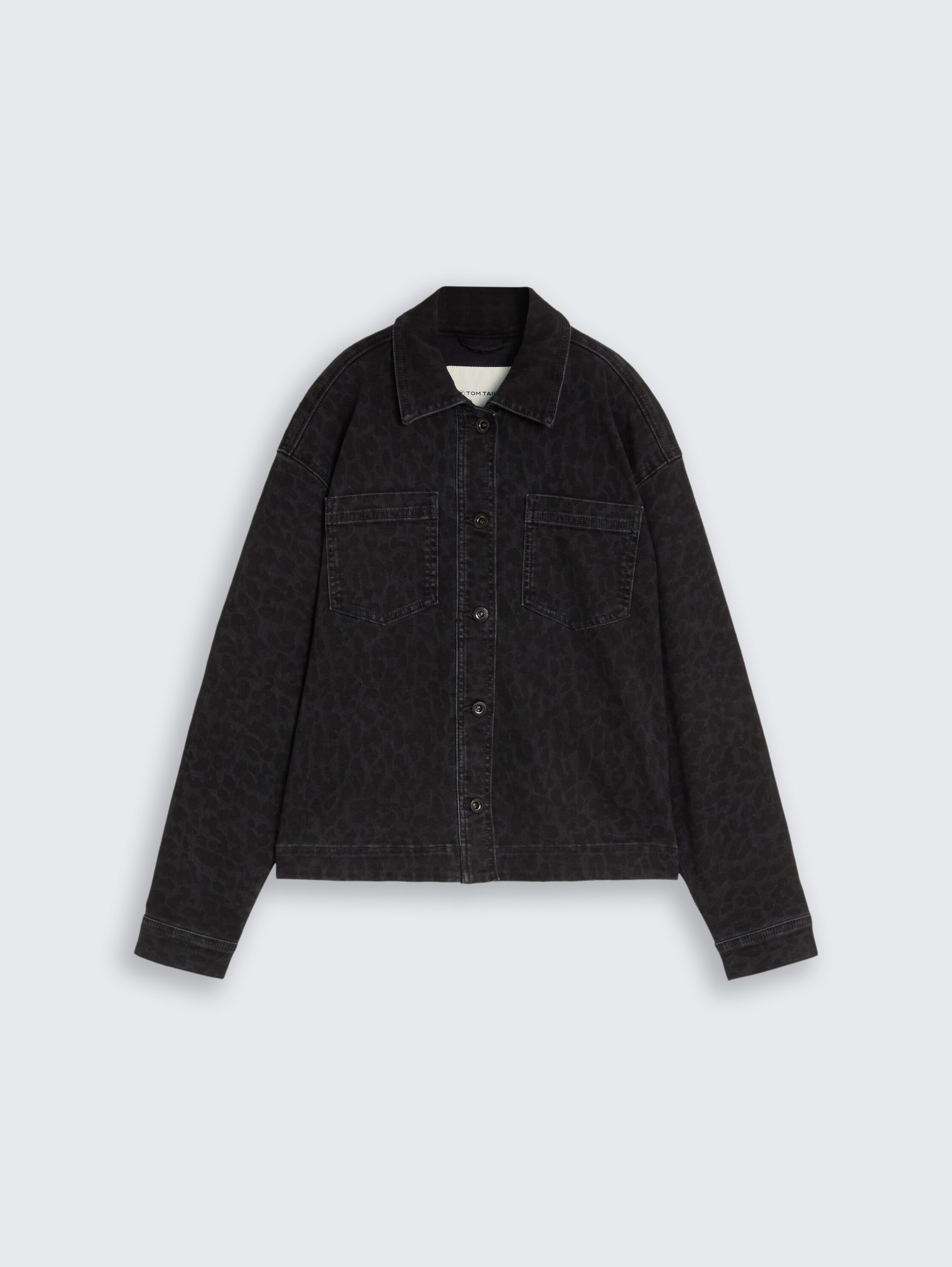 TOM TAILOR Jeansjacke »Regular« ohne Kapuze im Leo-Look / hemdkragen mit Knopfleiste
