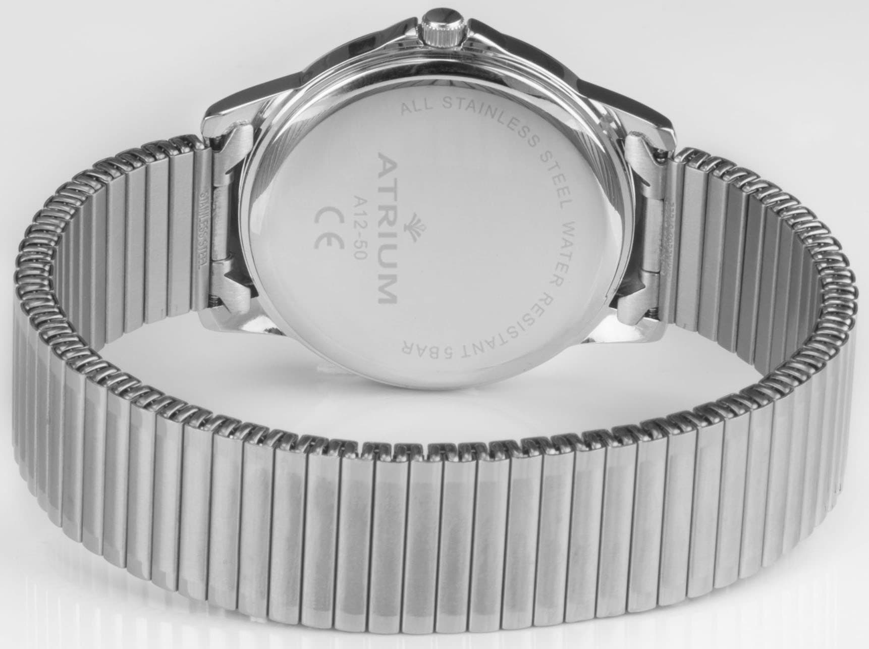 Atrium Quarzuhr, Armbanduhr, Herrenuhr,Damenuhr,Datum,Flexband,Zugband,Edelstahlarmband