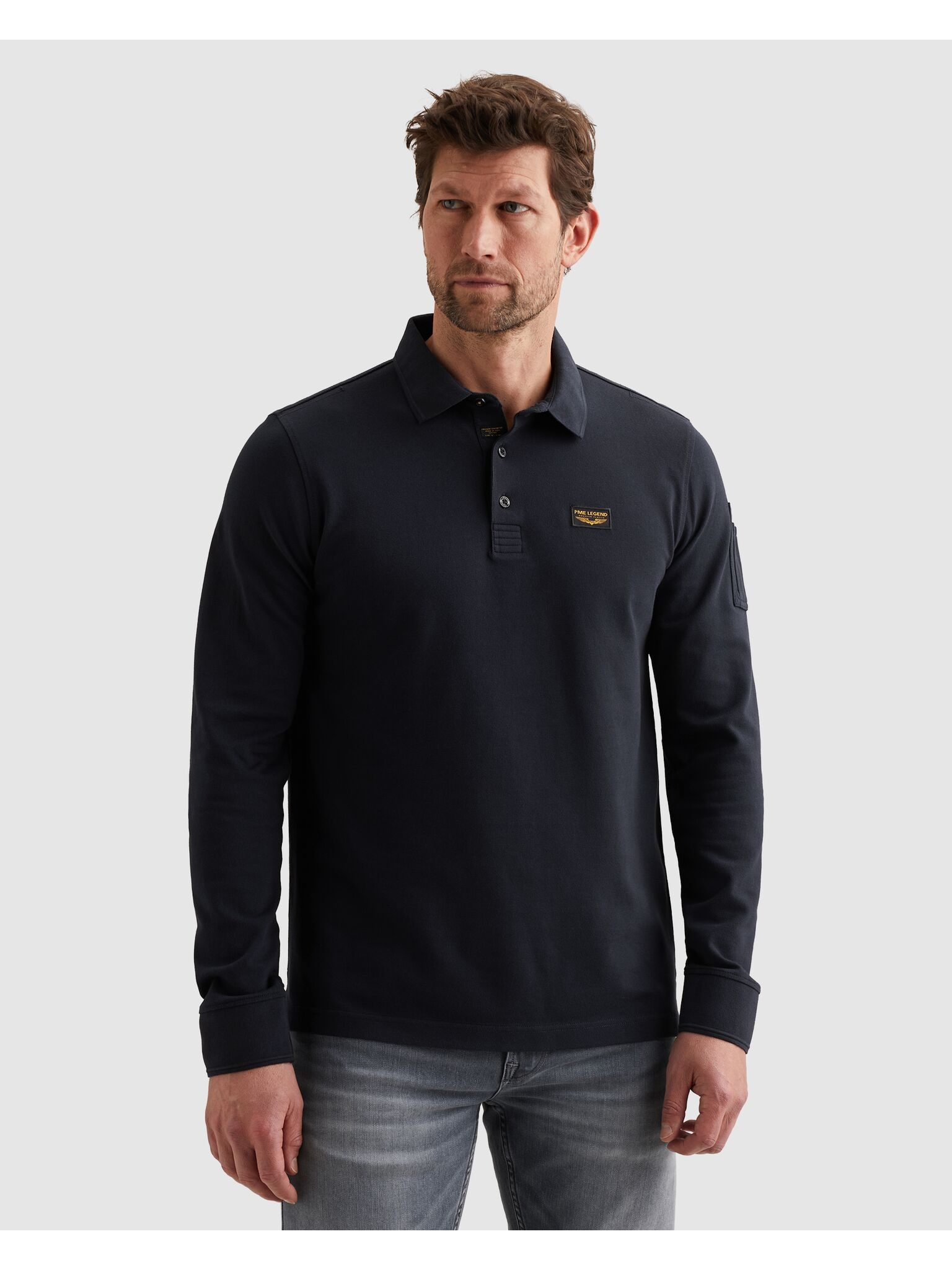 PME LEGEND Langarm-Poloshirt mit Logo Stickerei