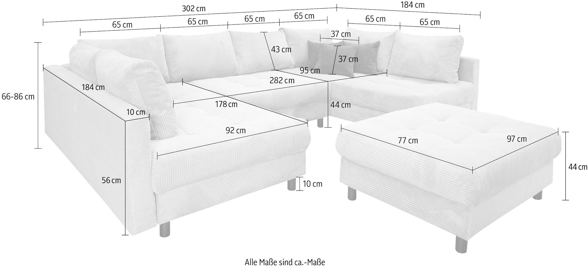 COLLECTION AB Wohnlandschaft »Antonia U-Form, B: 298 cm« Wohnlandschaft, Rückenkissen, 2 ottomane, Komfortablem Bonnelfederkern