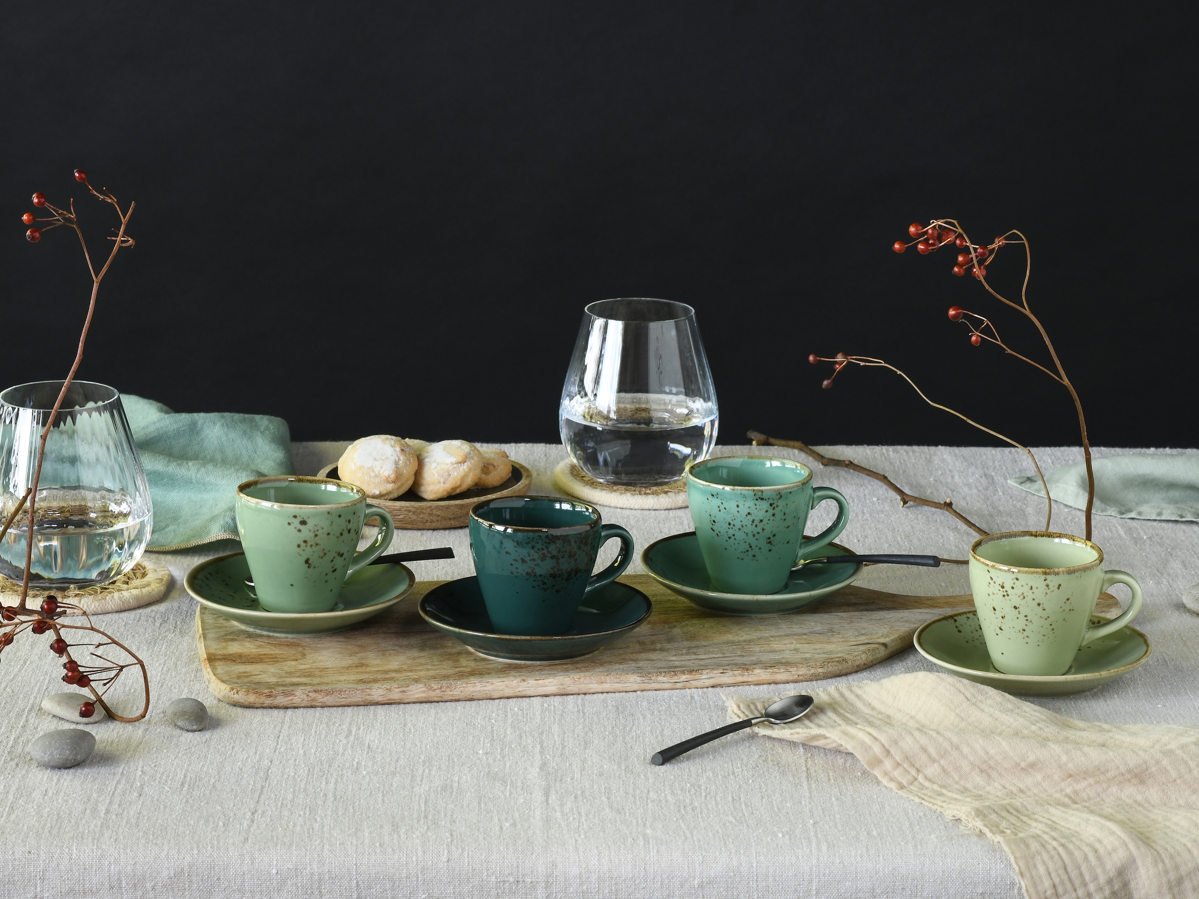 CreaTable Espressotasse »Nature Collection Green Life, Espresso-Set, 8-tlg.« Handwerklicher Look, Vintage