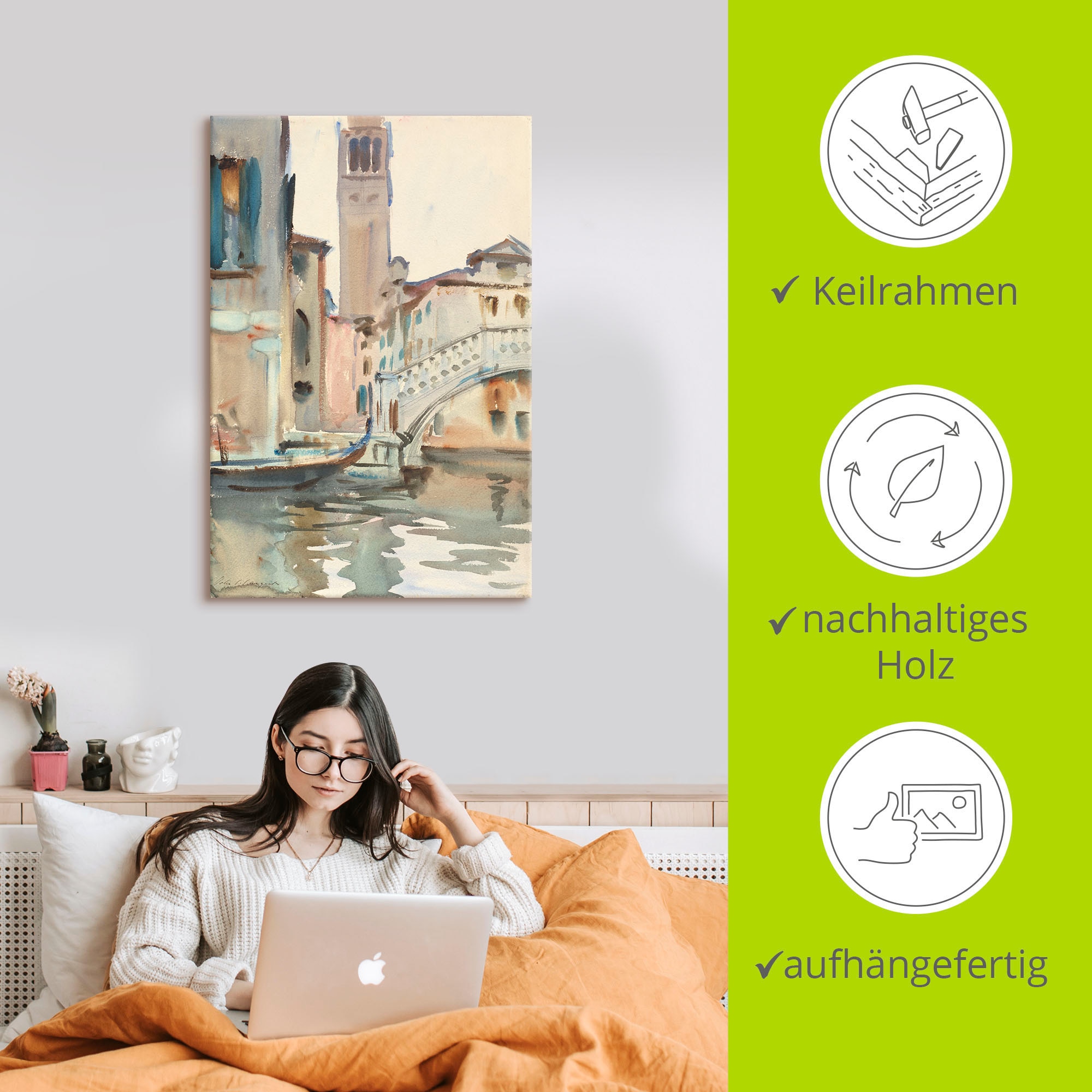 Artland Wandbild »Eine Brücke und Campanile, Venedig.«, Venedig, (1 St.), als Leinwandbild, Poster in verschied. Größen