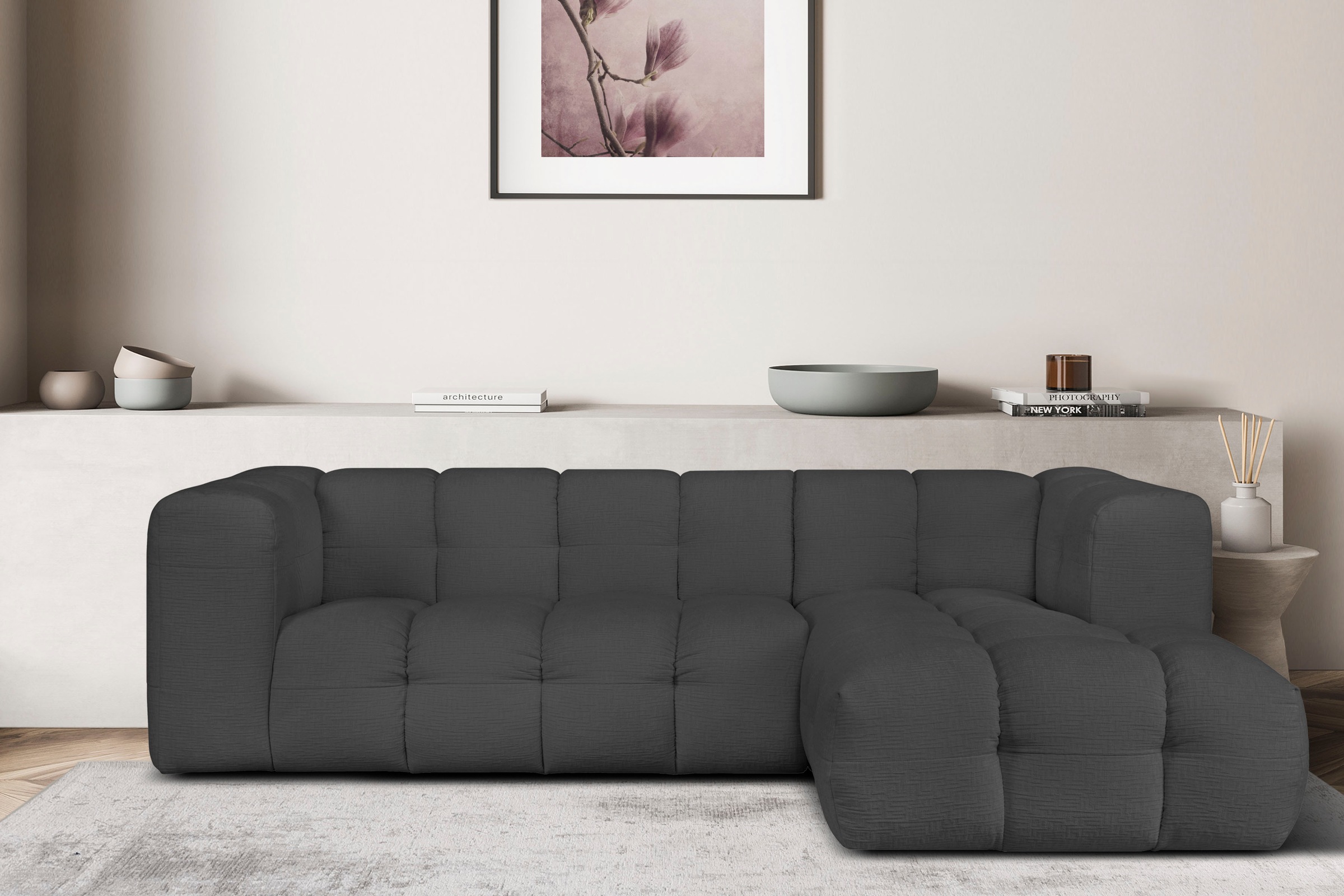 LeGer Home by Lena Gercke Ecksofa »TALISHA L-Form Designersofa, moderne Steppung, B/T/H: 276/178/75 cm«, moderne Steppung, hoher Sitzkomfort