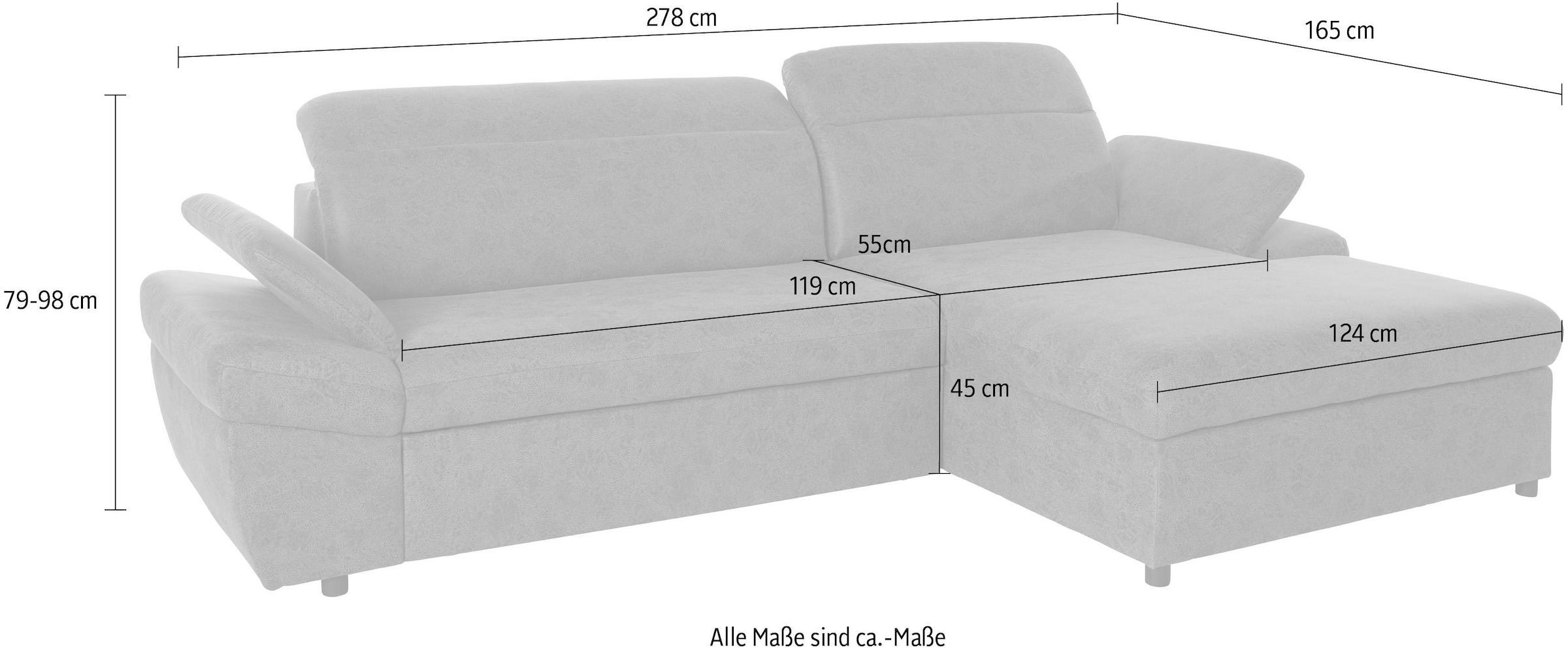 exxpo - sofa fashion Ecksofa »Kyoto, inkl. Kopfteil- und Armteilverstellung, hoher Sitzkomfort«, wahlweise mit Bettfunktion und Bettkasten, hochwertige Bezüge, L-Form