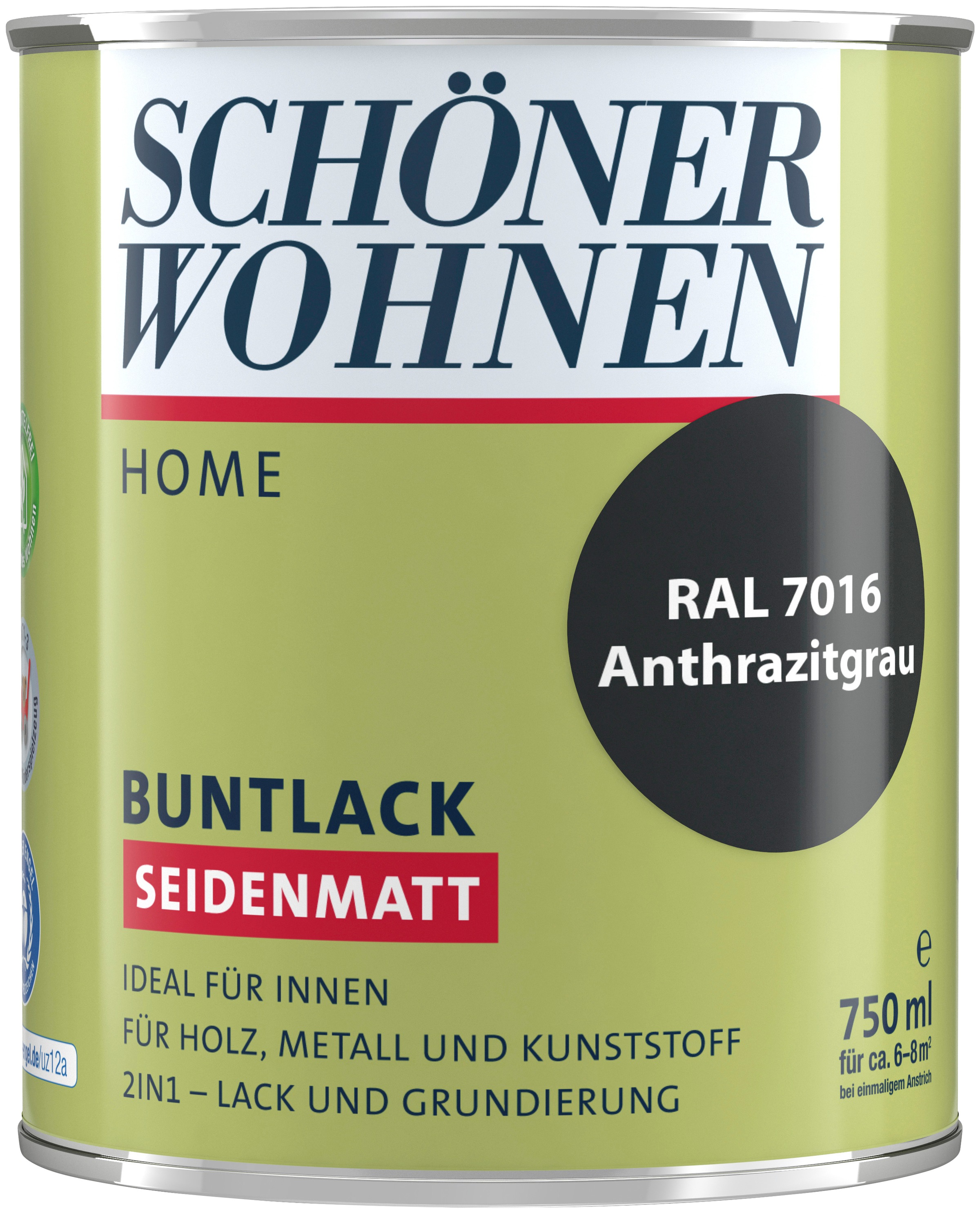 SCHÖNER WOHNEN-Kollektion Lack »Home Buntlack«, (1), seidenmatt, 750 ml, anthrazitgrau RAL 7016