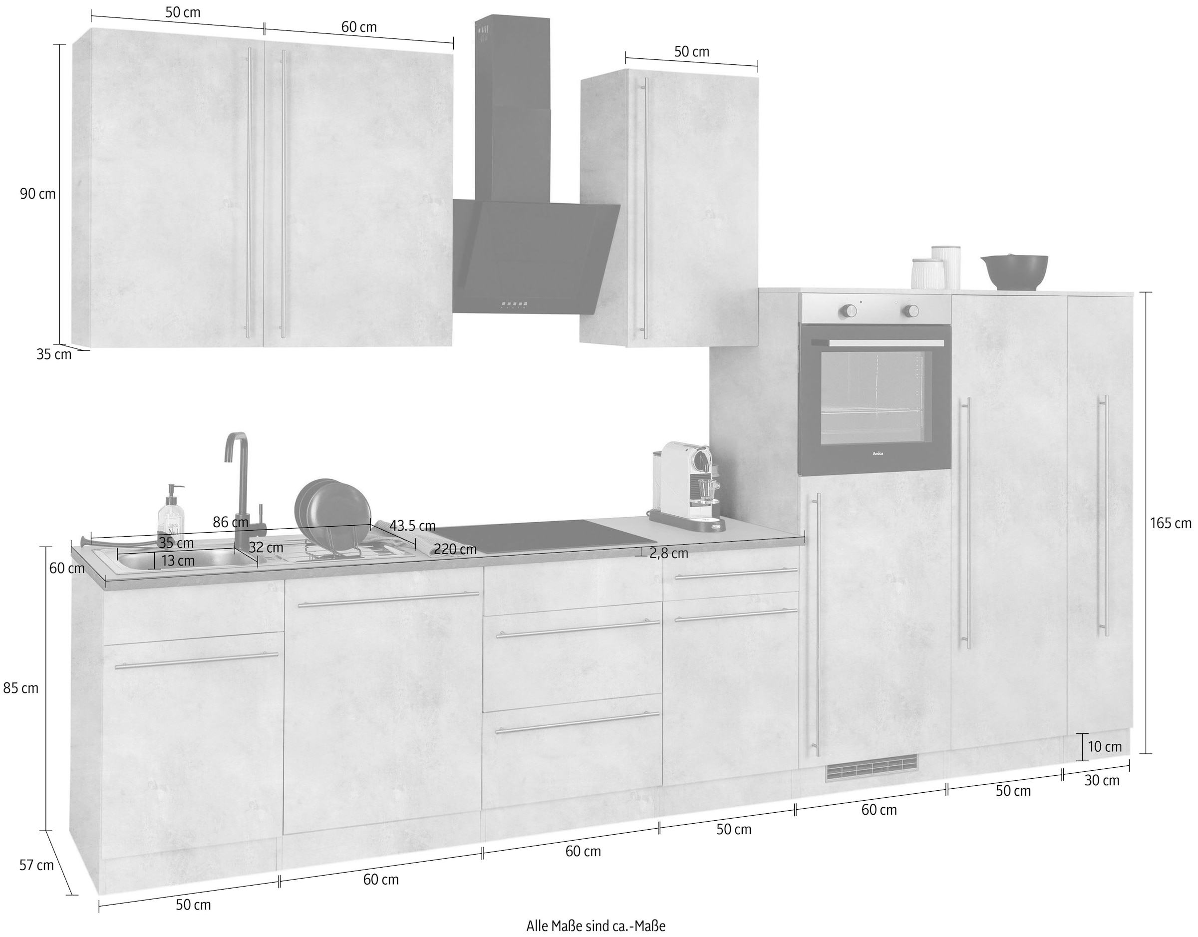 wiho 360 mit Küchen Breite »Chicago«, Küchenzeile E-Geräten, OTTO cm bei