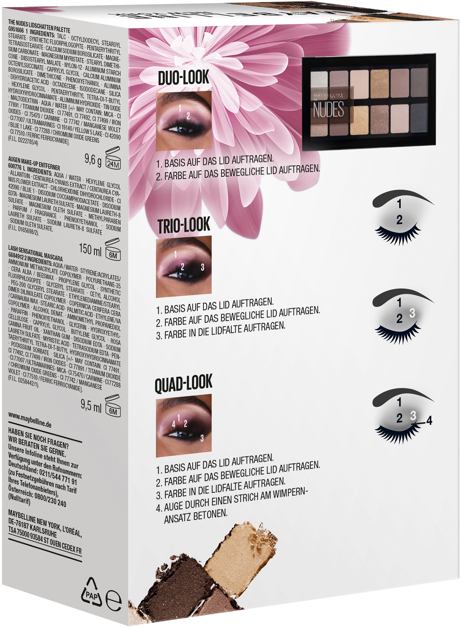 MAYBELLINE NEW YORK Schmink-Set »Maybelline New York Trio Kit Augen Make-Up Set«, (Set, 3 tlg.), mit vielseitigen Kombinationsmöglichkeiten