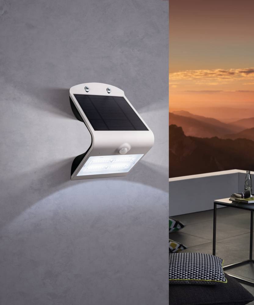 EGLO Wandleuchte »LAMOZZO Wandlampe, Kunststoff, IP54, Außenlampe, Terasse, Solar Lampe«, 1 flammig, Leuchtmittel LED-Modul | LED fest integriert, Wand-/Deckenleuchte, L14 x H21 x AL11 cm, weiß, 3,2W inkl.
